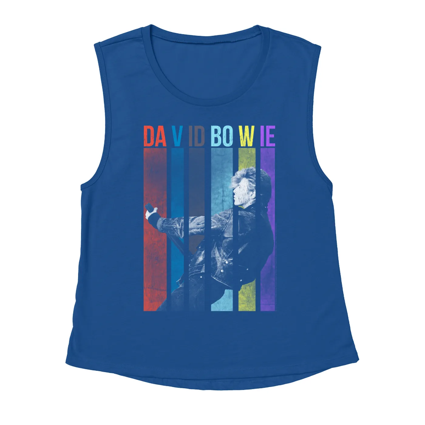 David Bowie Ladies' Muscle Tank Top | Colorful Bowie With Guitar Design David Bowie Shirt (Merchbar Exclusive)