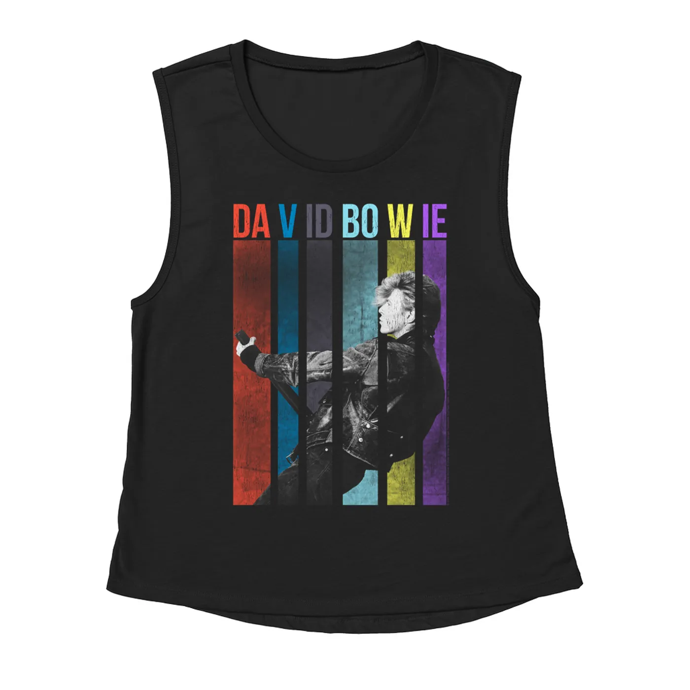 David Bowie Ladies' Muscle Tank Top | Colorful Bowie With Guitar Design David Bowie Shirt (Merchbar Exclusive)