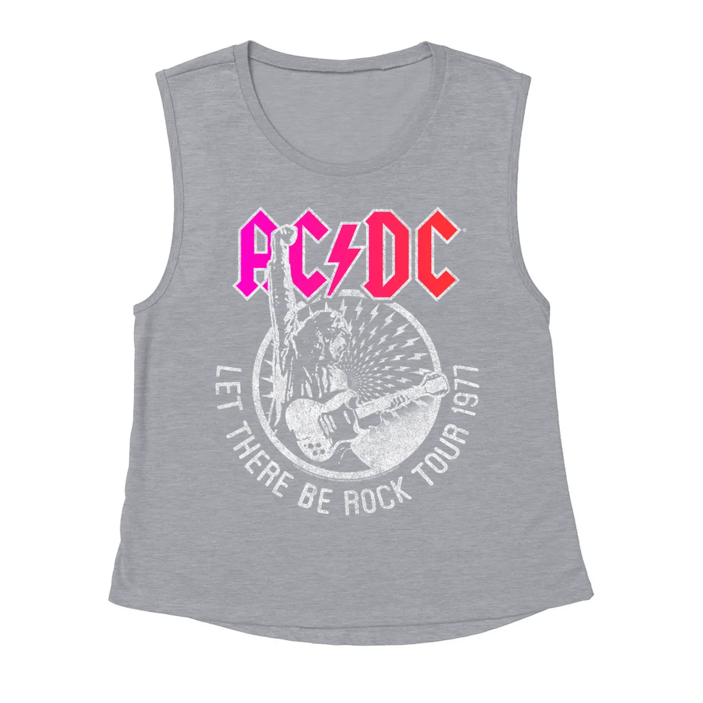 AC/DC Ladies' Muscle Tank Top | Let There Be Rock Tour 1977 Silver Bling Design ACDC Shirt (Merchbar Exclusive)
