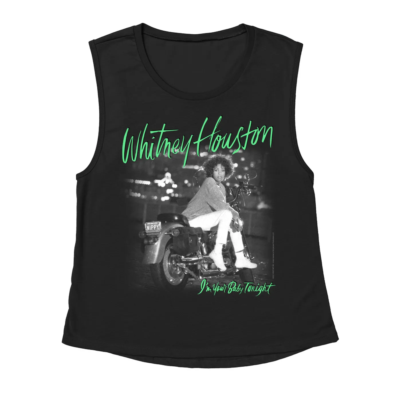 Whitney Houston Ladies' Muscle Tank Top | I'm Your Baby Tonight Album Cover Green Design Whitney Houston Shirt