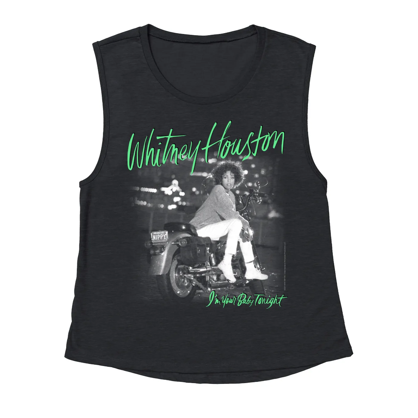 Whitney Houston Ladies' Muscle Tank Top | I'm Your Baby Tonight Album Cover Green Design Whitney Houston Shirt