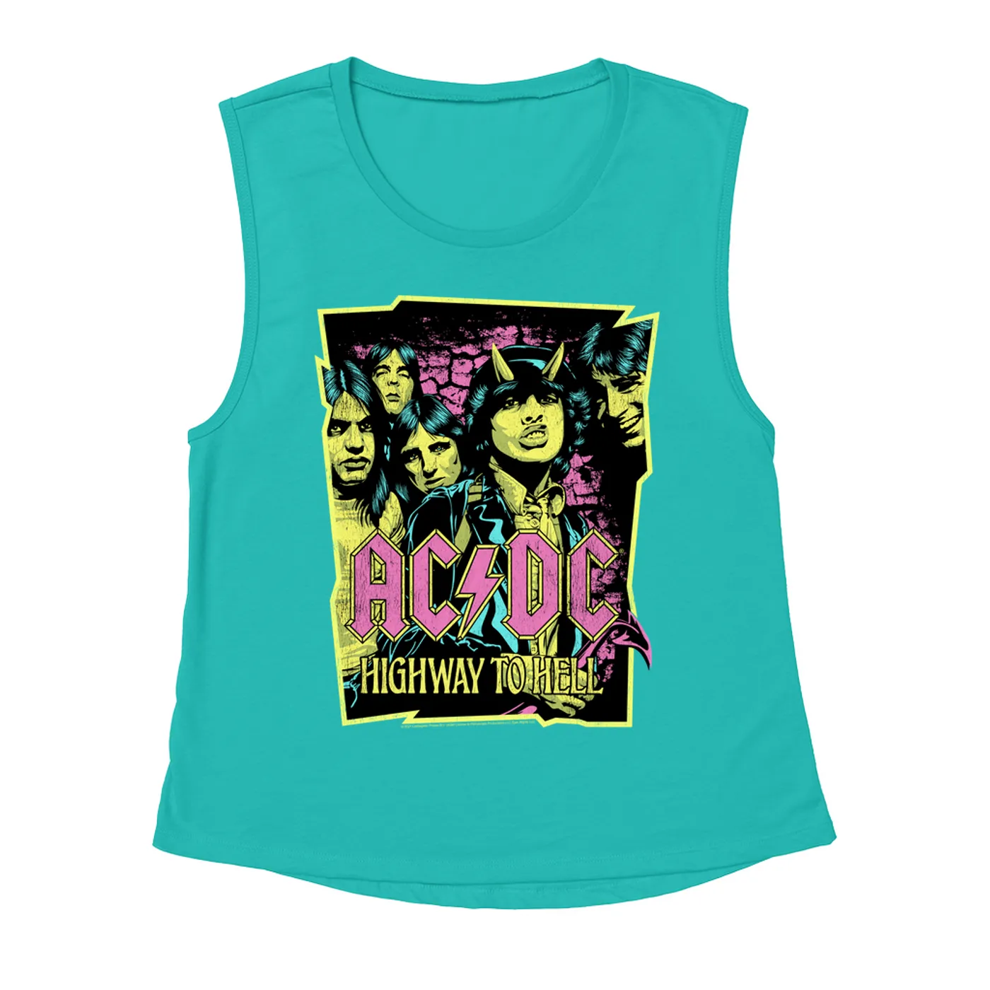 AC/DC Ladies' Muscle Tank Top | Highway To Hell Neon Design ACDC Shirt