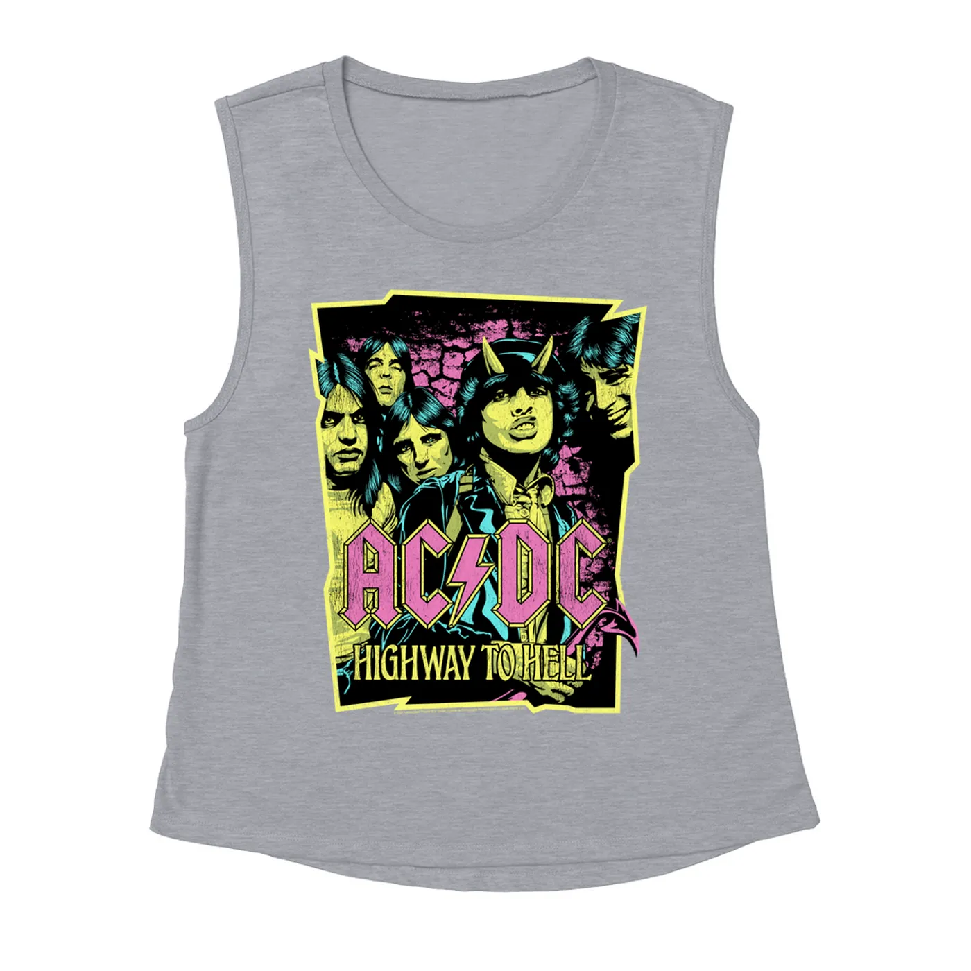AC/DC Ladies' Muscle Tank Top | Highway To Hell Neon Design ACDC Shirt