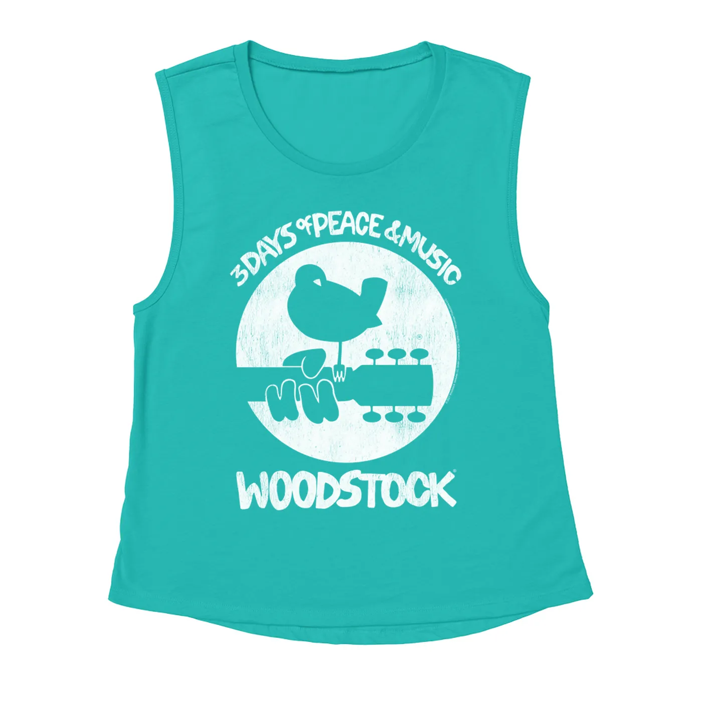 Woodstock Ladies' Muscle Tank Top | Woodstock Bird And Guitar All In White Woodstock Shirt
