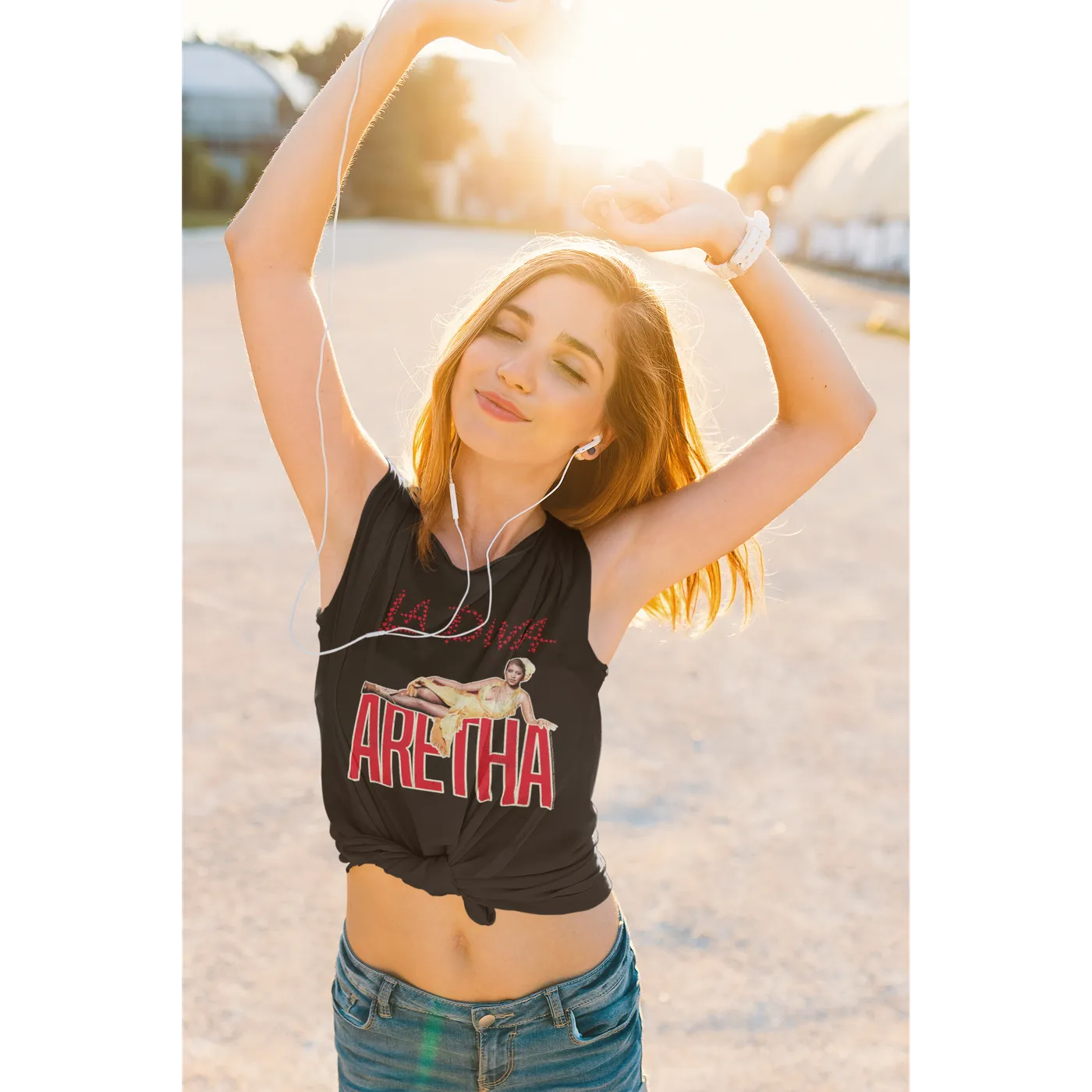 Aretha Franklin Ladies' Muscle Tank Top | La Diva Album Design Distressed Aretha Franklin Shirt (Merchbar Exclusive)
