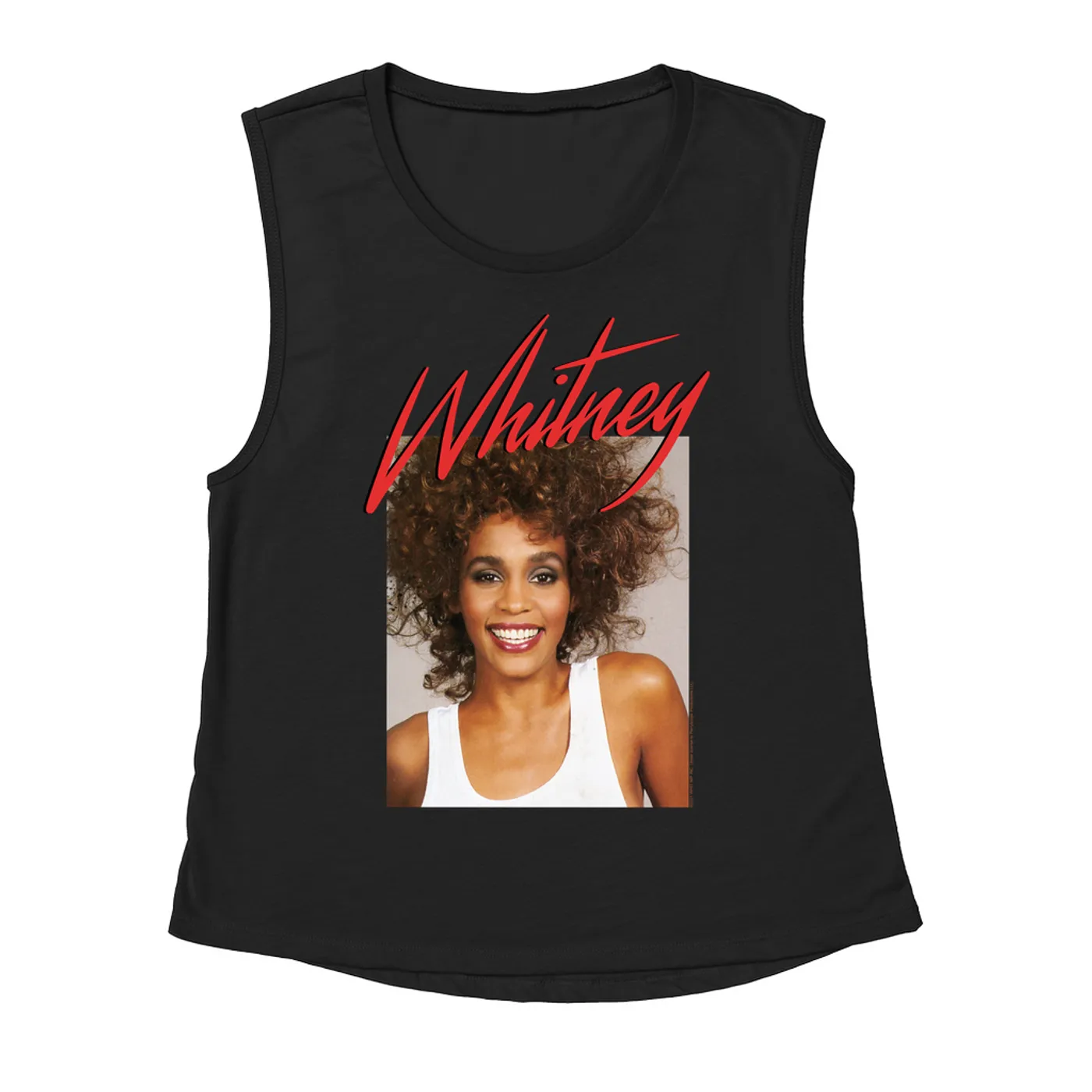 Whitney Houston Ladies' Muscle Tank Top | 1987 Photo And Red Logo Image Whitney Houston Shirt