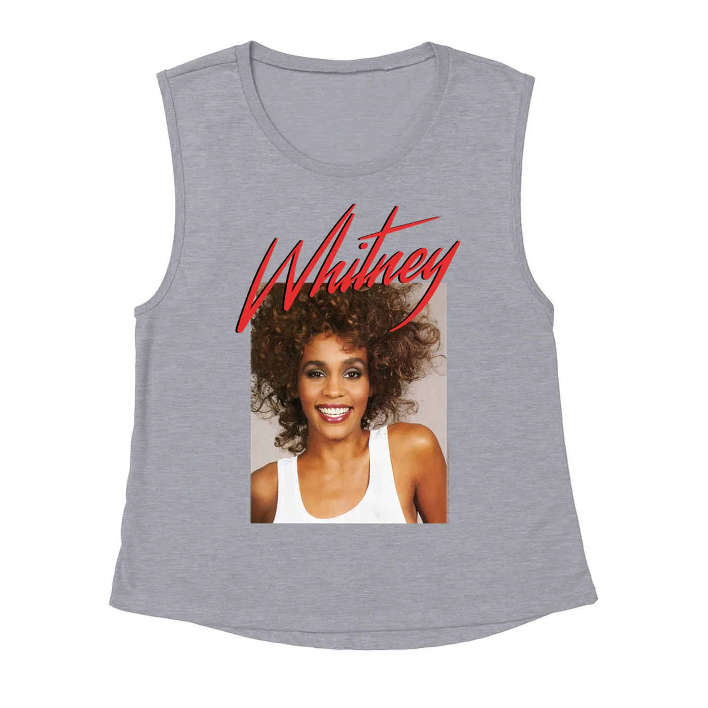 Whitney Houston Ladies' Muscle Tank Top | 1987 Photo And Red Logo Image Whitney Houston Shirt