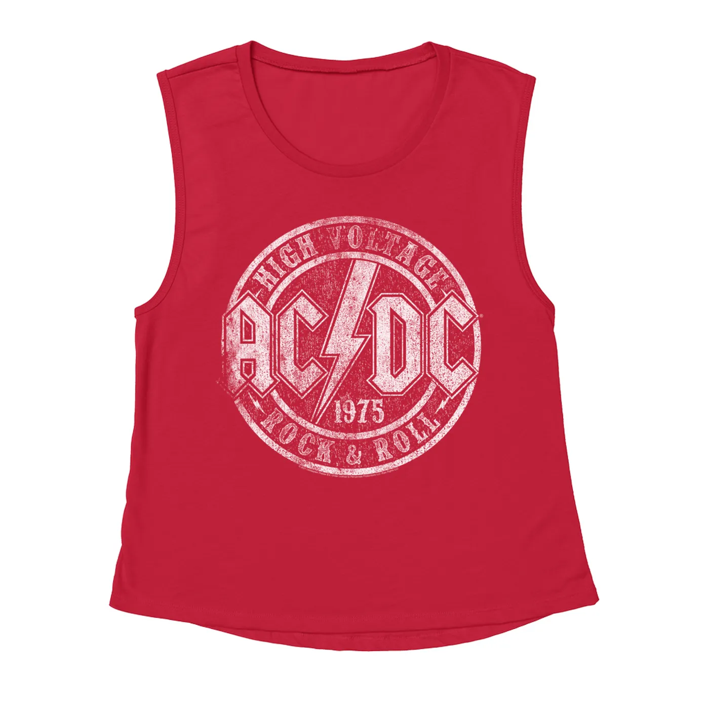 AC/DC Ladies' Muscle Tank Top | Rock And Roll 1975 Stamped Design Distressed ACDC Shirt