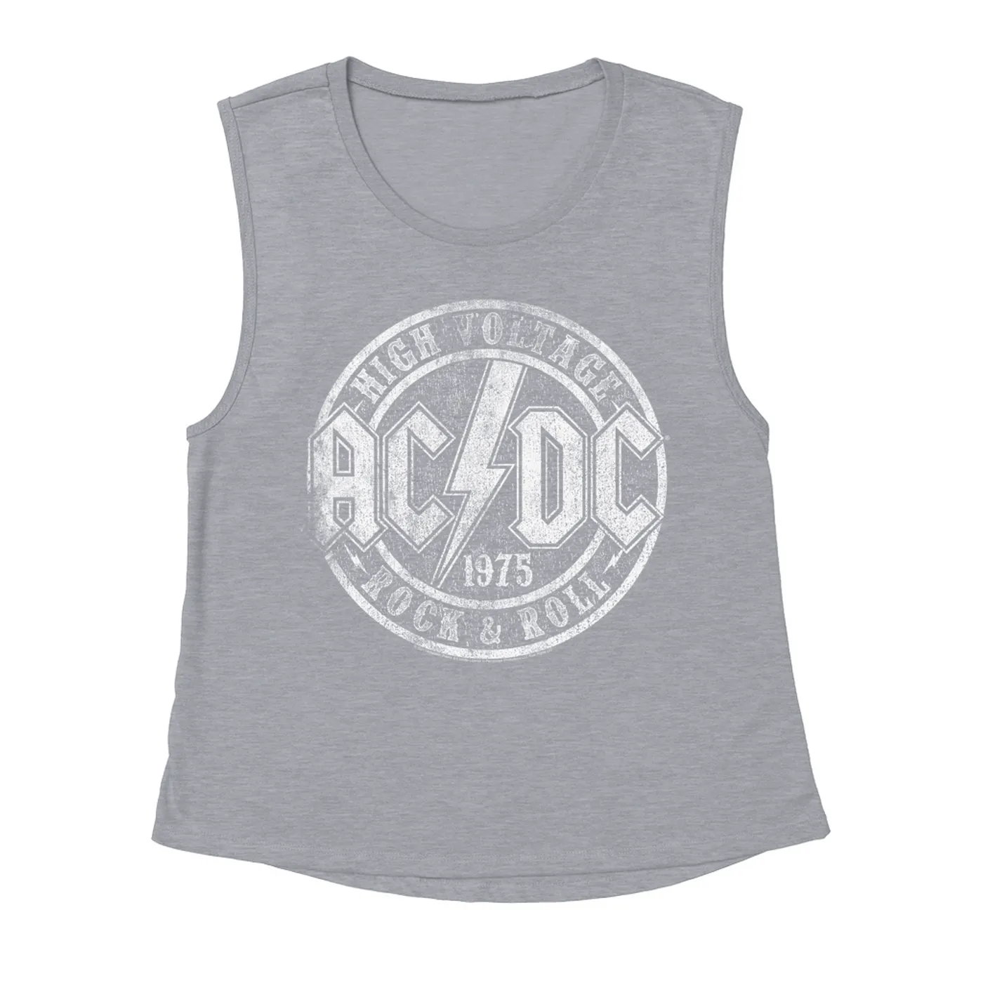 AC/DC Ladies' Muscle Tank Top | Rock And Roll 1975 Stamped Design Distressed ACDC Shirt