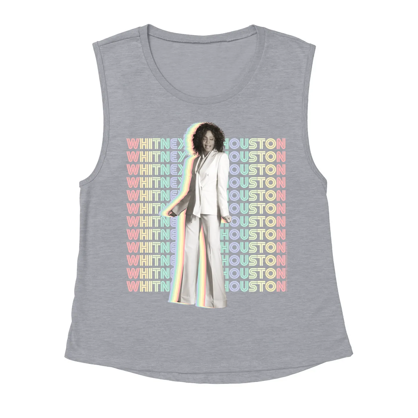 Whitney Houston Ladies' Muscle Tank Top | Nothing But Love Pastel Rainbow Album Photo Image Whitney Houston Shirt (Merchbar Exclusive)