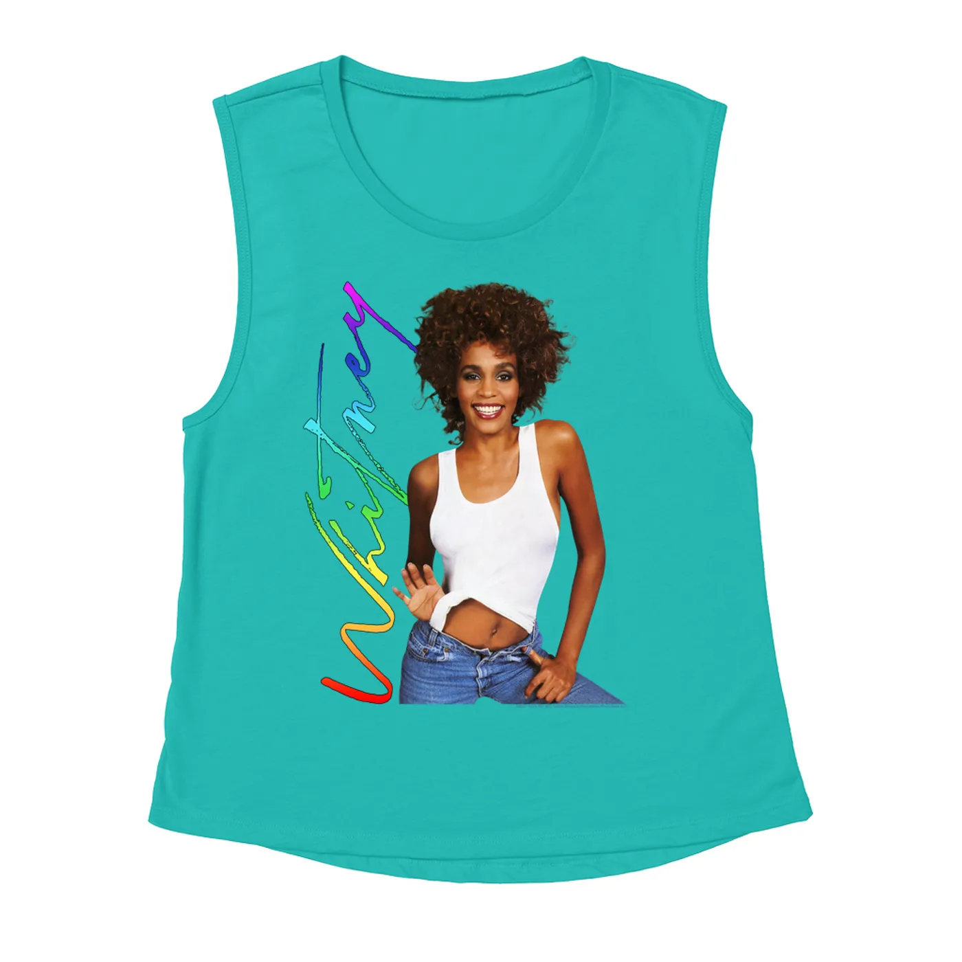 Whitney Houston Ladies' Muscle Tank Top | 1987 Album Photo Rainbow Signature Image Whitney Houston Shirt (Merchbar Exclusive)