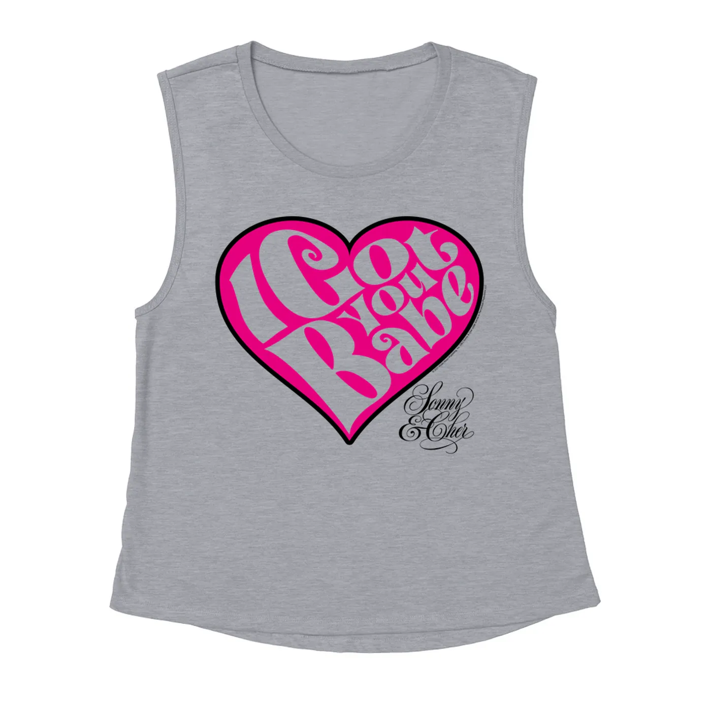 Sonny & Cher Ladies' Muscle Tank Top | I Got You Babe Heart And Logo Sonny and Cher Shirt (Merchbar Exclusive)