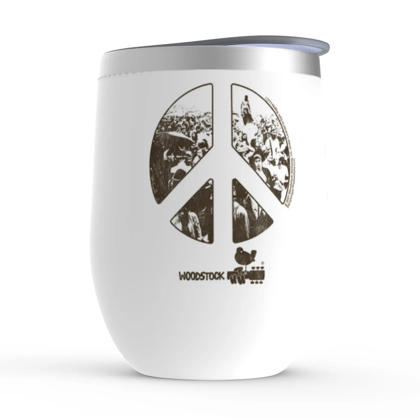Woodstock Wine Tumbler | Crowd Photo Peace Sign Woodstock Stemless Wine Tumbler (Merchbar Exclusive)