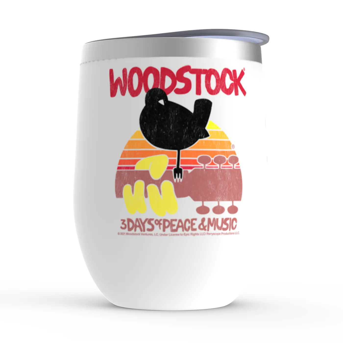 Woodstock Wine Tumbler | Bird And Guitar Woodstock Sunset Woodstock Stemless Wine Tumbler (Merchbar Exclusive)