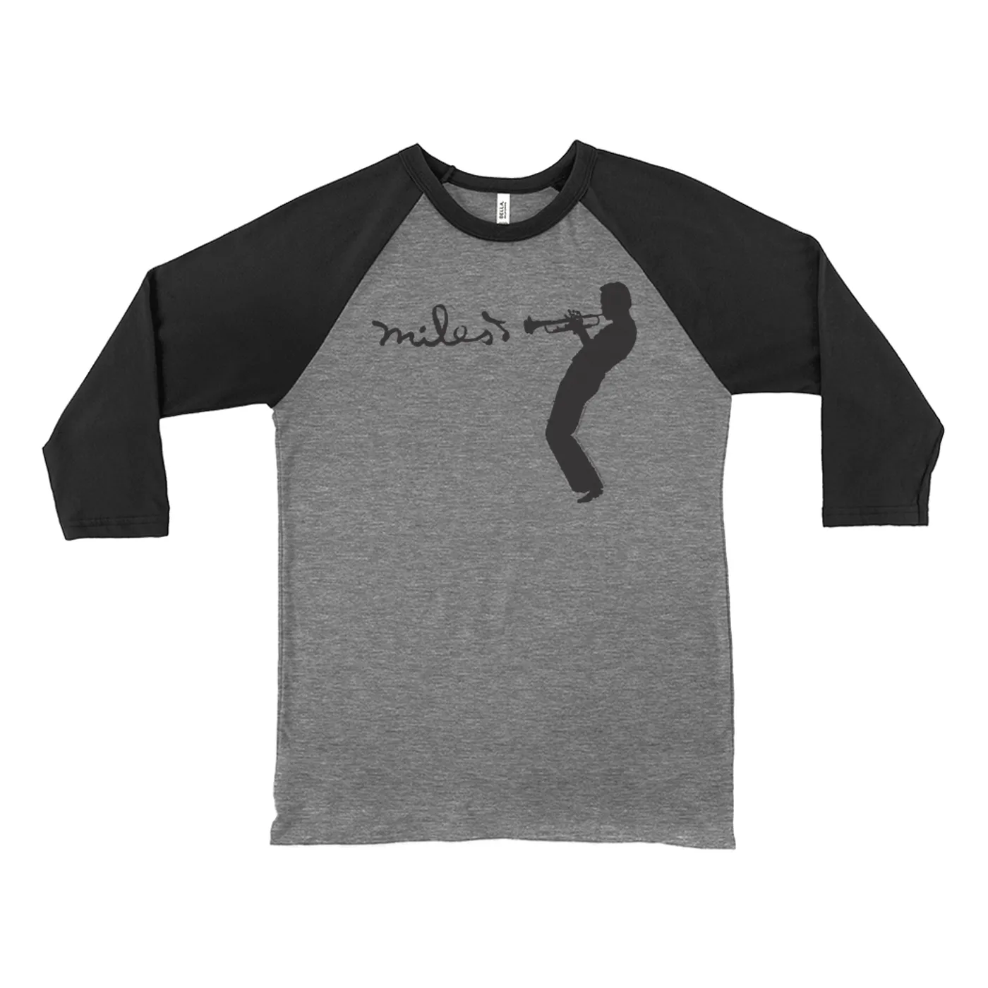Miles Davis 3/4 Sleeve Baseball Tee | Miles Playing Trumpet Logo Miles Davis Shirt