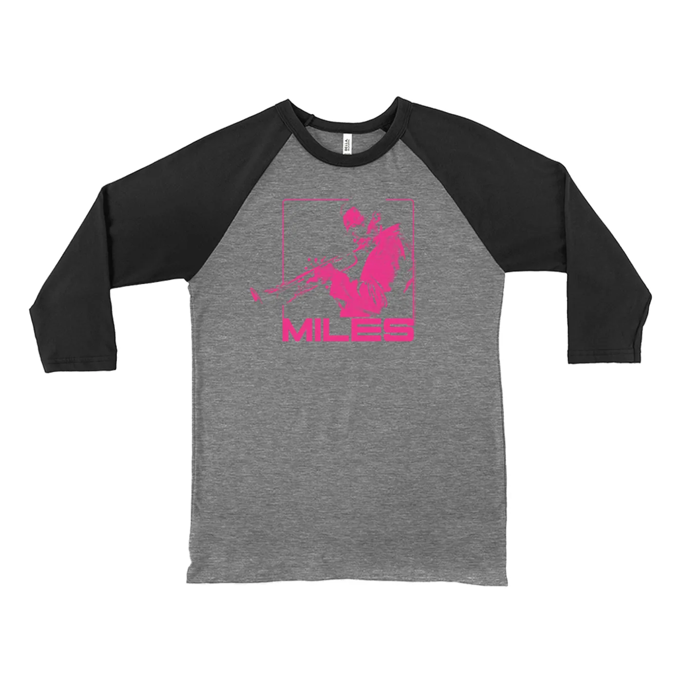 Miles Davis 3/4 Sleeve Baseball Tee | Miles Playing Trumpet Hot Pink Design Miles Davis Shirt