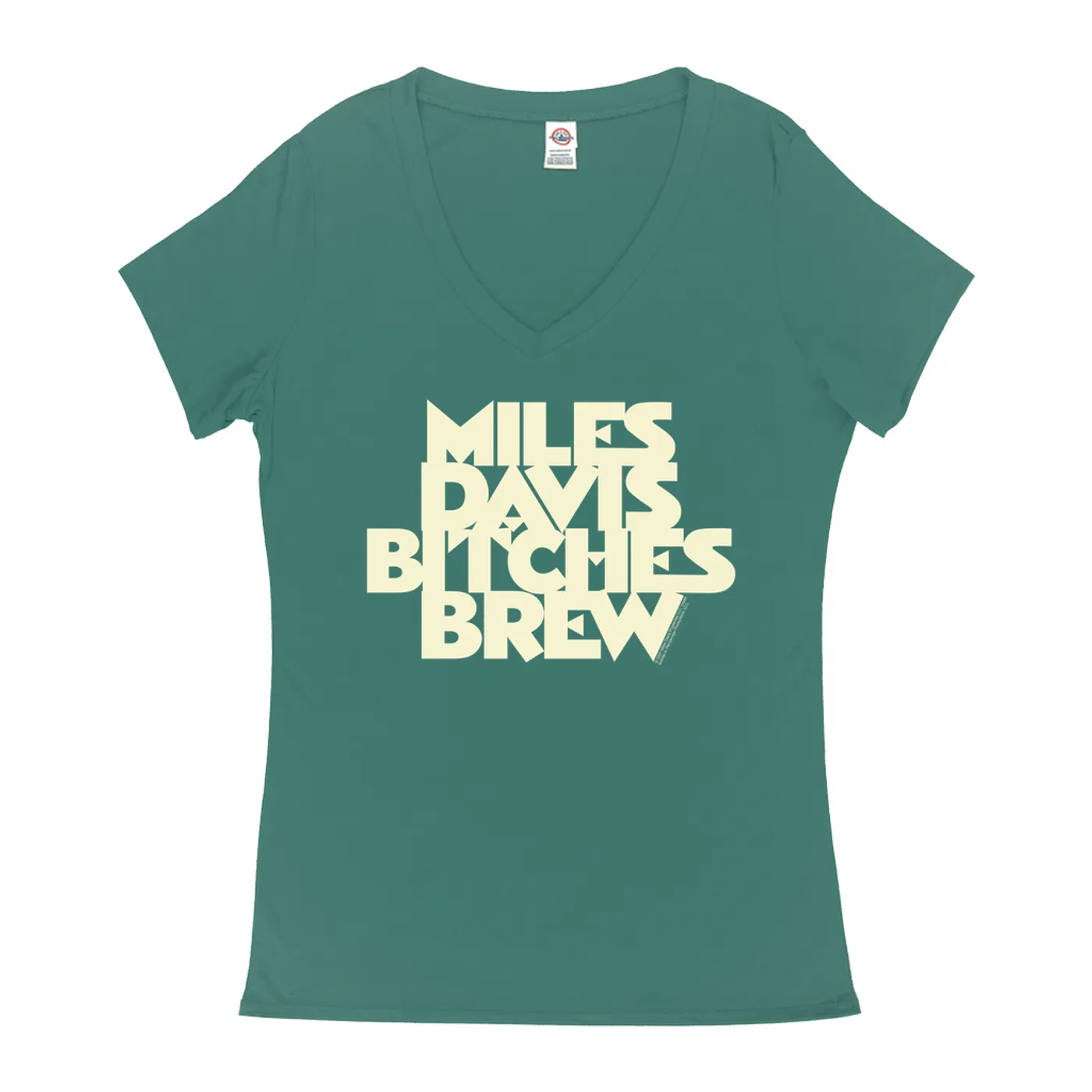 Miles Davis Ladies' V-neck T-Shirt | Bitches Brew White Logo Miles Davis Shirt