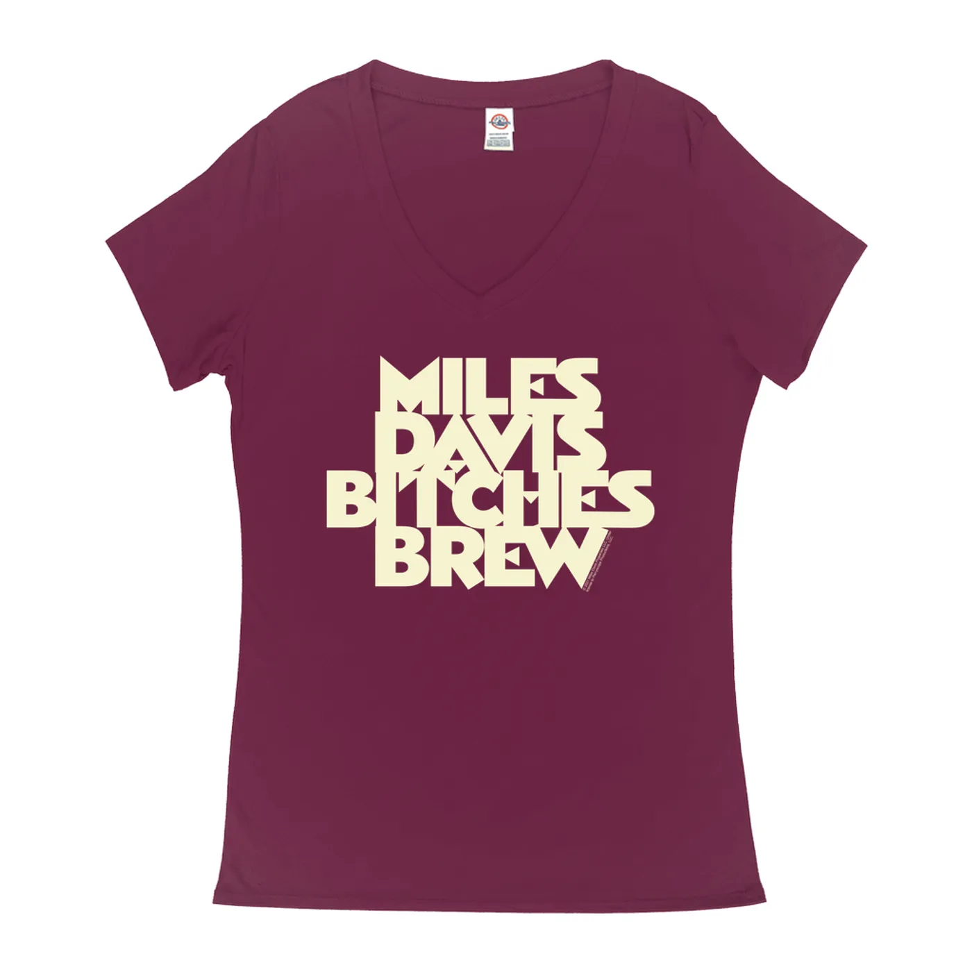 Miles Davis Ladies' V-neck T-Shirt | Bitches Brew White Logo Miles Davis Shirt