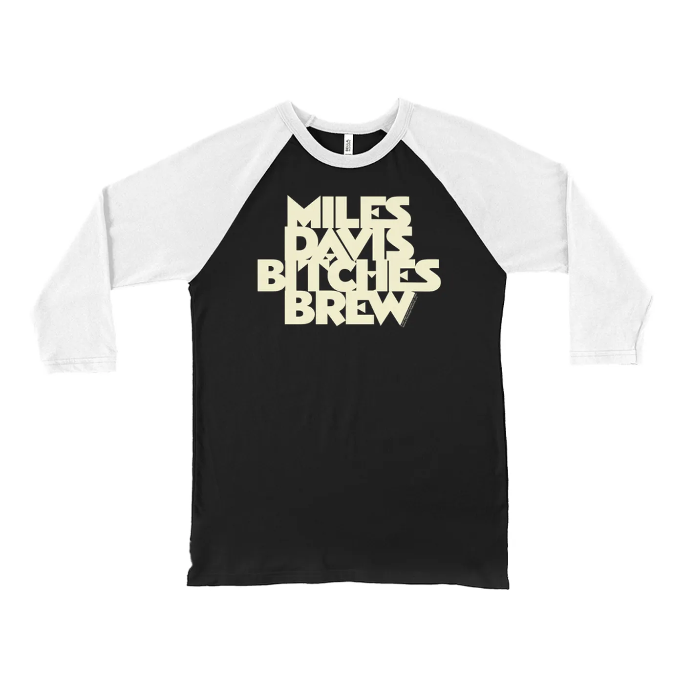 Miles Davis 3/4 Sleeve Baseball Tee | Bitches Brew White Logo Miles Davis Shirt