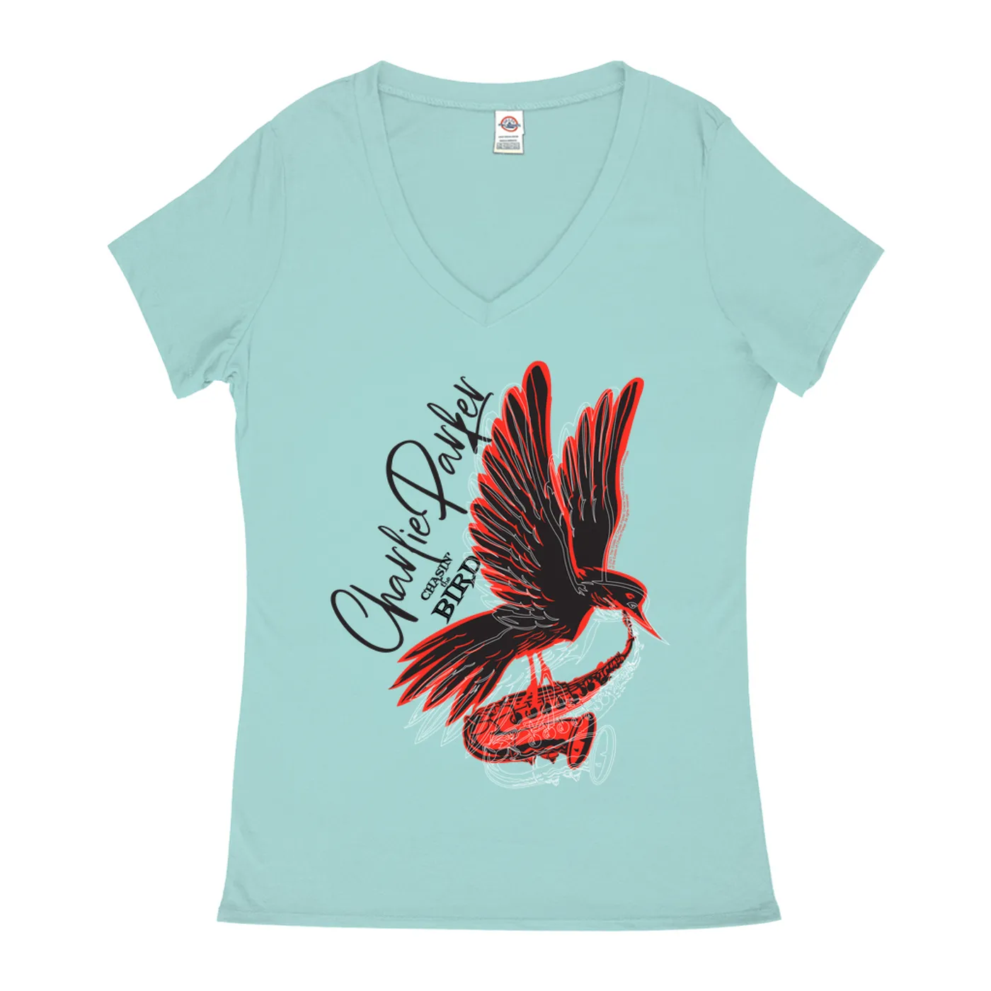 Charlie Parker Ladies' V-neck T-Shirt | Chasin' The Bird Black And Red Design Charlie Parker Shirt