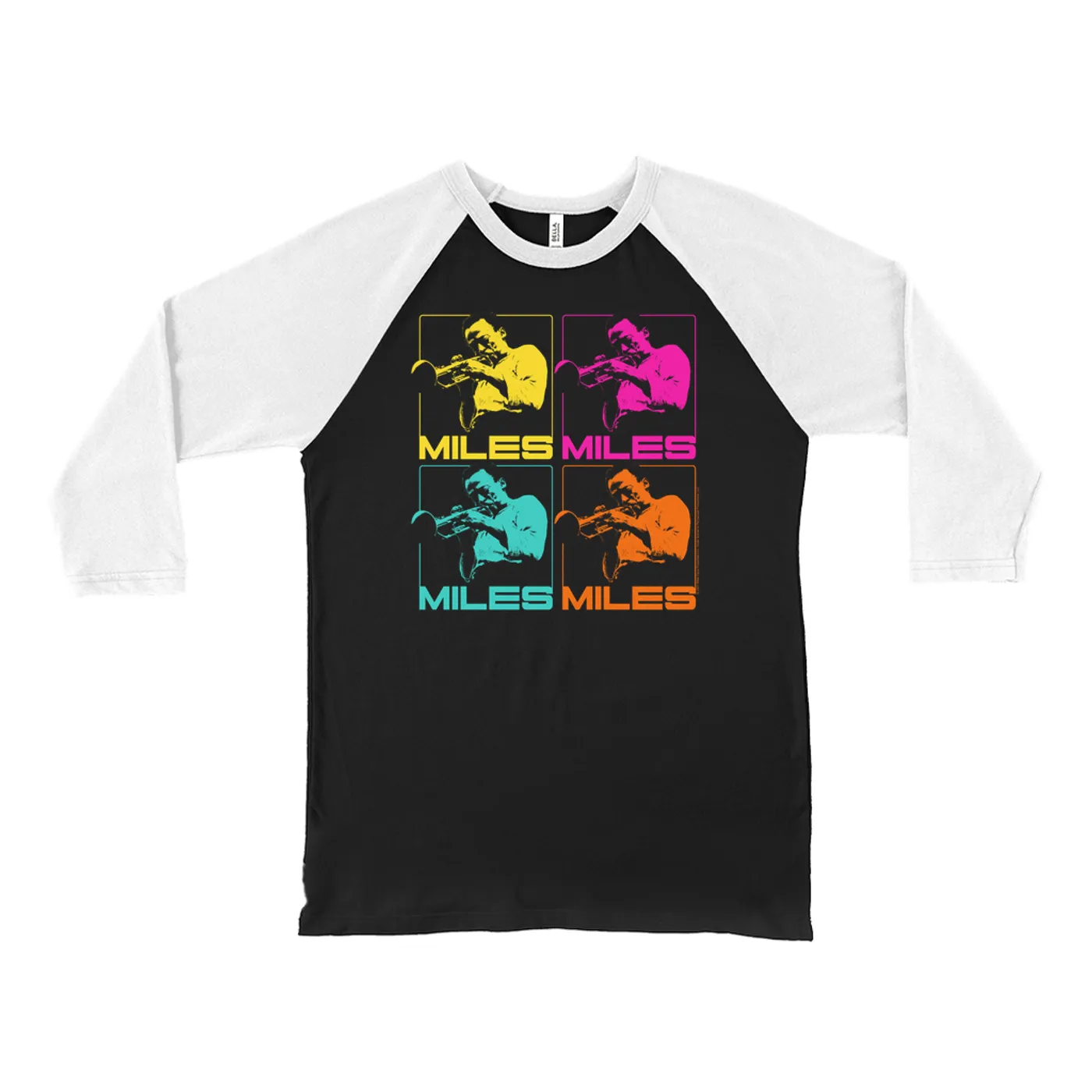 Miles Davis 3/4 Sleeve Baseball Tee | Miles Playing Trumpet Pop Art Design Miles Davis Shirt (Merchbar Exclusive)