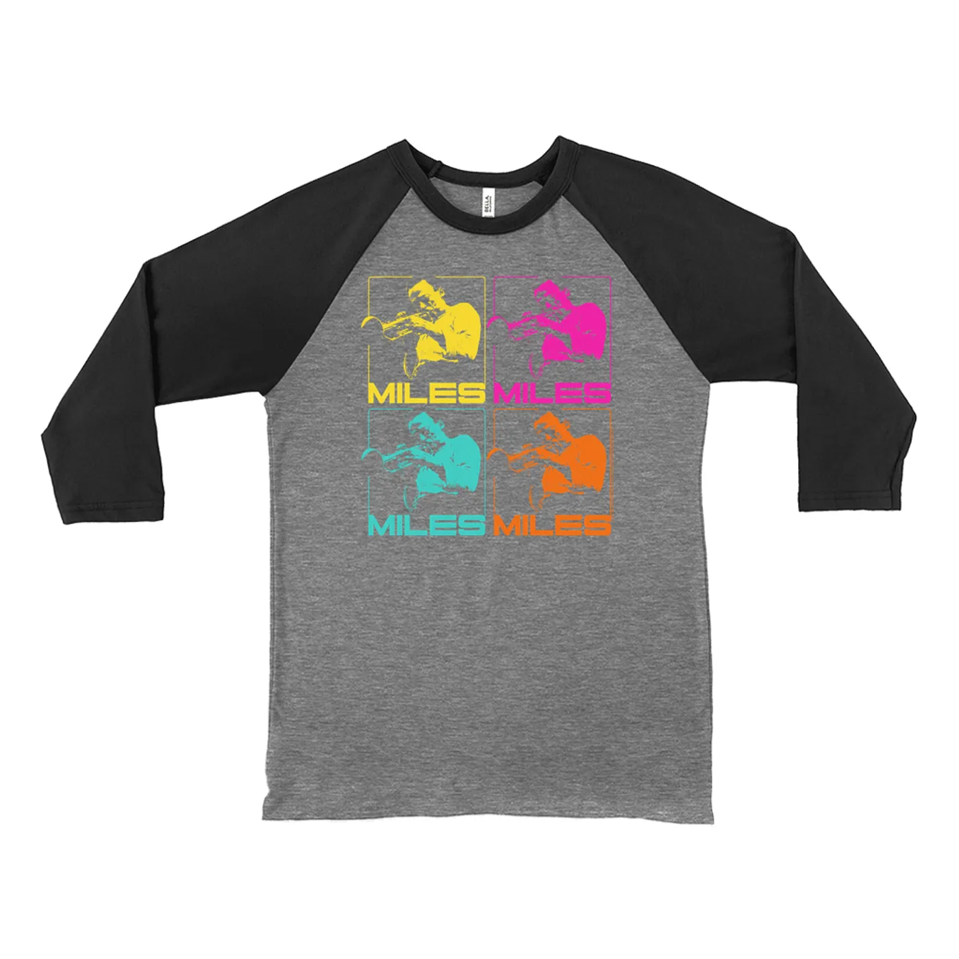 Miles Davis 3/4 Sleeve Baseball Tee | Miles Playing Trumpet Pop Art Design Miles Davis Shirt (Merchbar Exclusive)