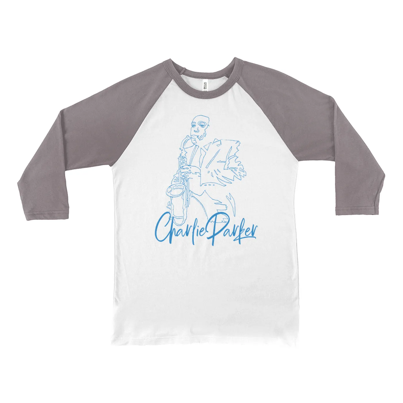 Charlie Parker 3/4 Sleeve Baseball Tee | Charlie Blue Line Portrait Image Charlie Parker Shirt (Merchbar Exclusive)