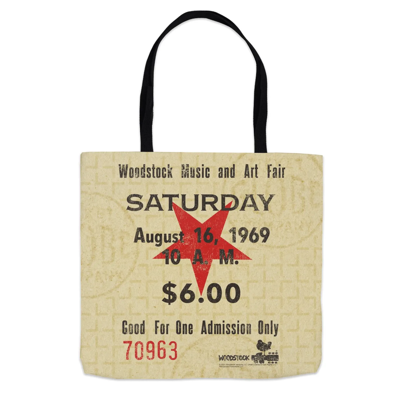 Woodstock Tote Bag | Woodstock Music and Art Fair Ticket Woodstock Bag (Merchbar Exclusive)