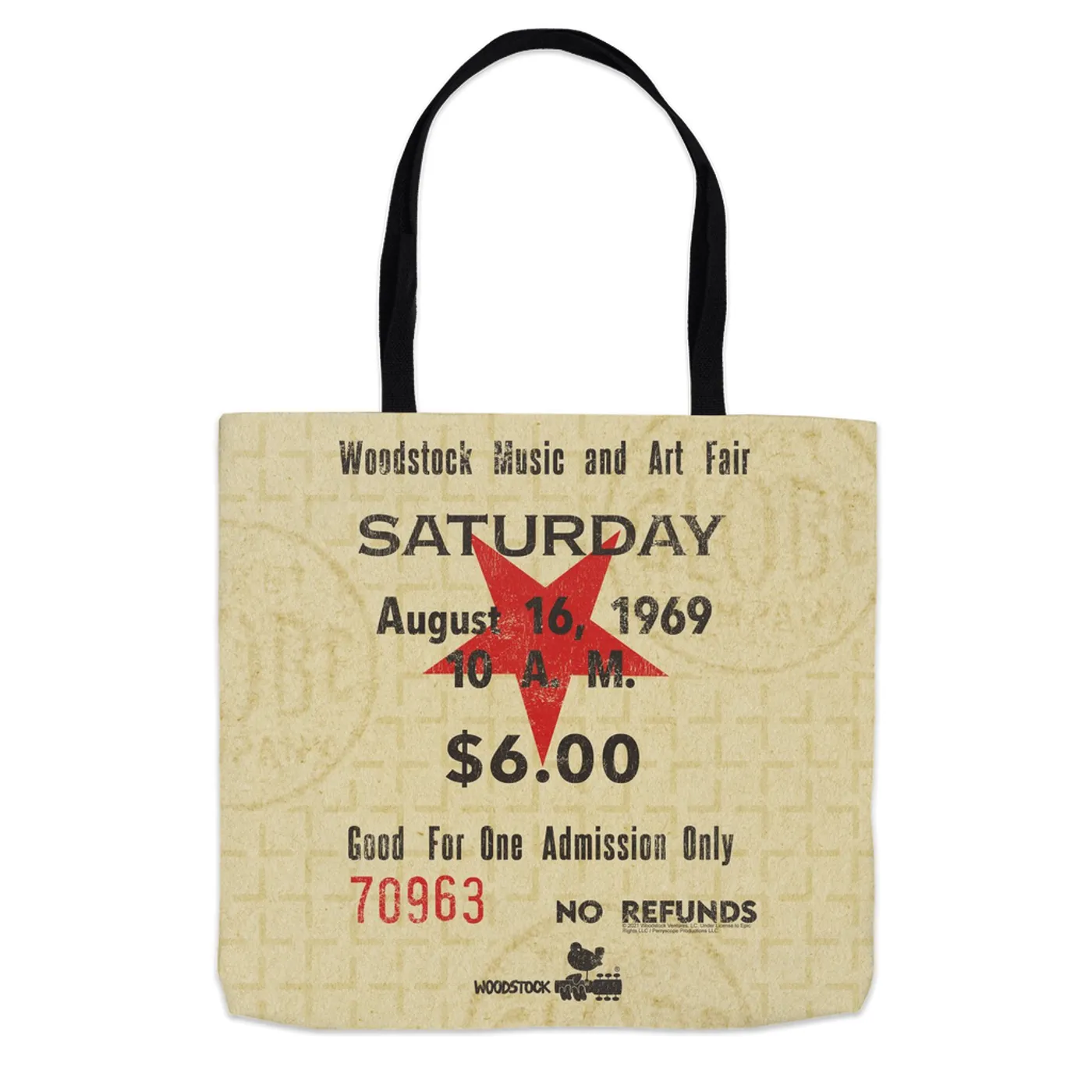 Woodstock Tote Bag | Woodstock Music and Art Fair Ticket Woodstock Bag (Merchbar Exclusive)