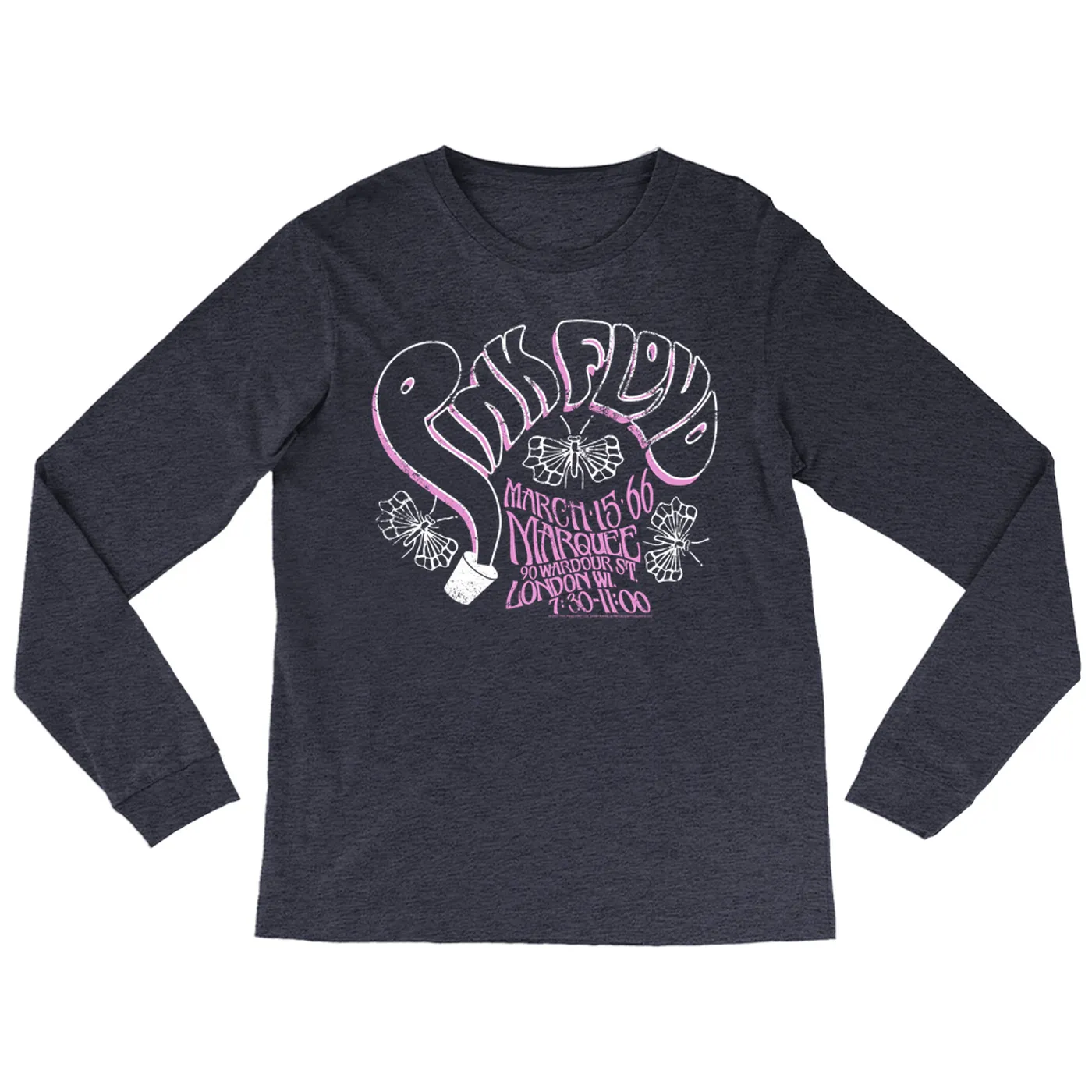 Pink Floyd Long Sleeve Shirt | Marquee 1966 Concert Flyer Logo Distressed Pink Floyd Shirt