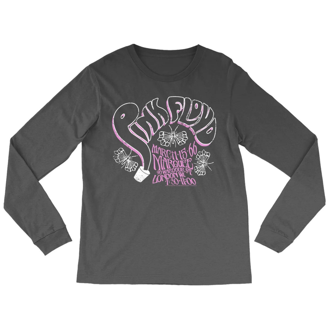 Pink Floyd Long Sleeve Shirt | Marquee 1966 Concert Flyer Logo Distressed Pink Floyd Shirt