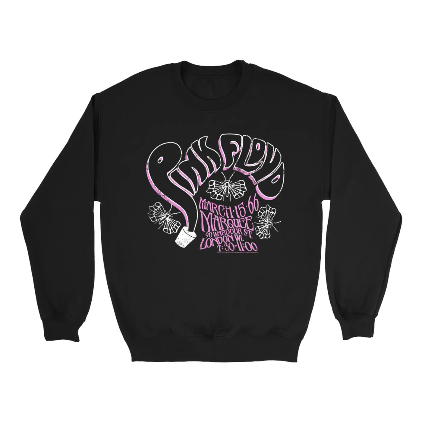 Pink Floyd Sweatshirt | Marquee 1966 Concert Flyer Logo Distressed Pink Floyd Sweatshirt