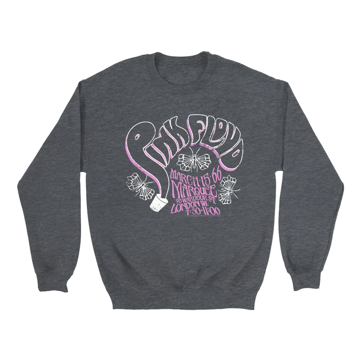 Pink Floyd Sweatshirt | Marquee 1966 Concert Flyer Logo Distressed Pink Floyd Sweatshirt