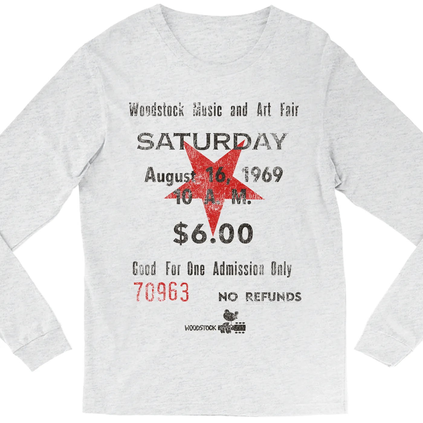 Woodstock Long Sleeve Shirt | Woodstock Music And Art Fair Ticket Stub Design Woodstock Shirt
