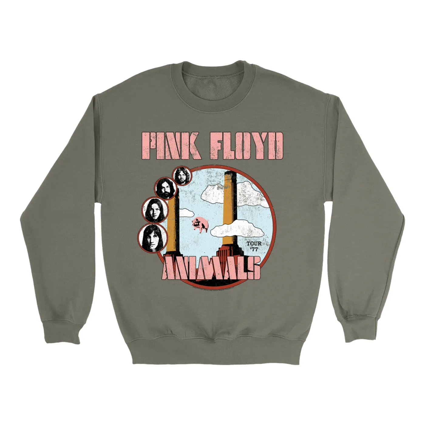 Pink Floyd Sweatshirt | Animals '77 Tour Pastel Design Distressed Pink Floyd Sweatshirt