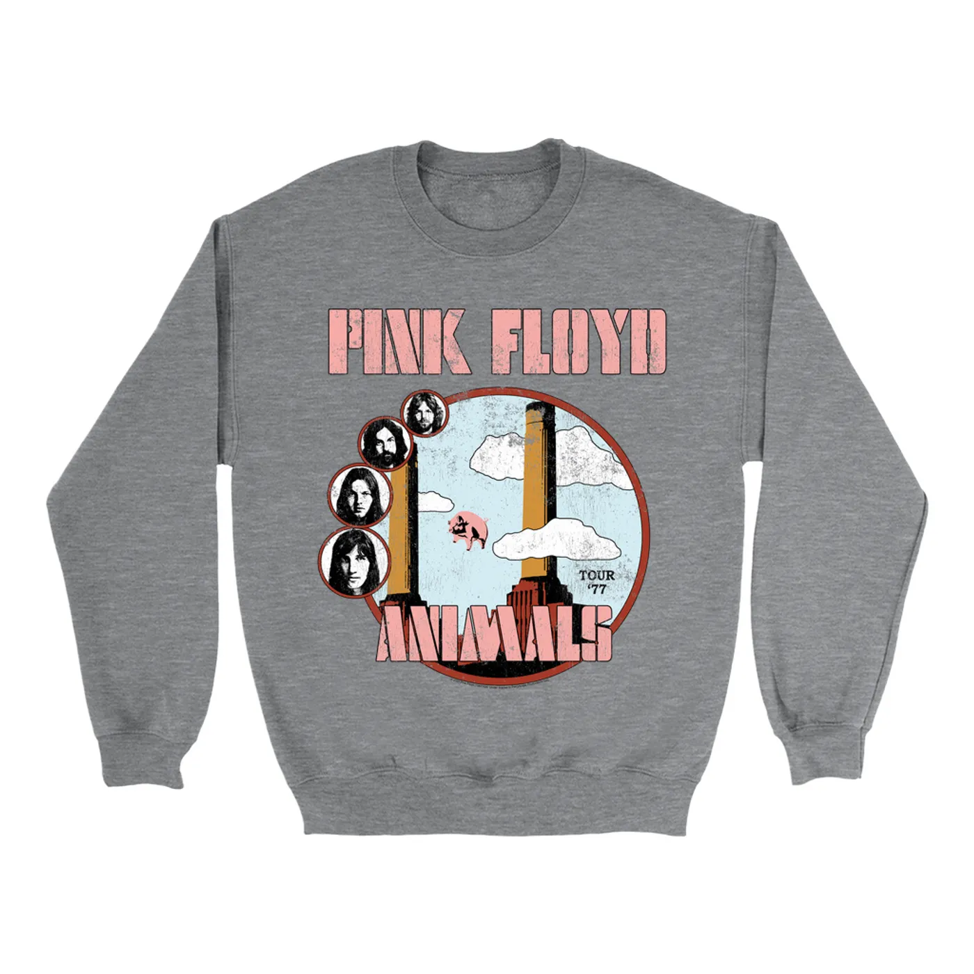 Pink Floyd Sweatshirt | Animals '77 Tour Pastel Design Distressed Pink Floyd Sweatshirt