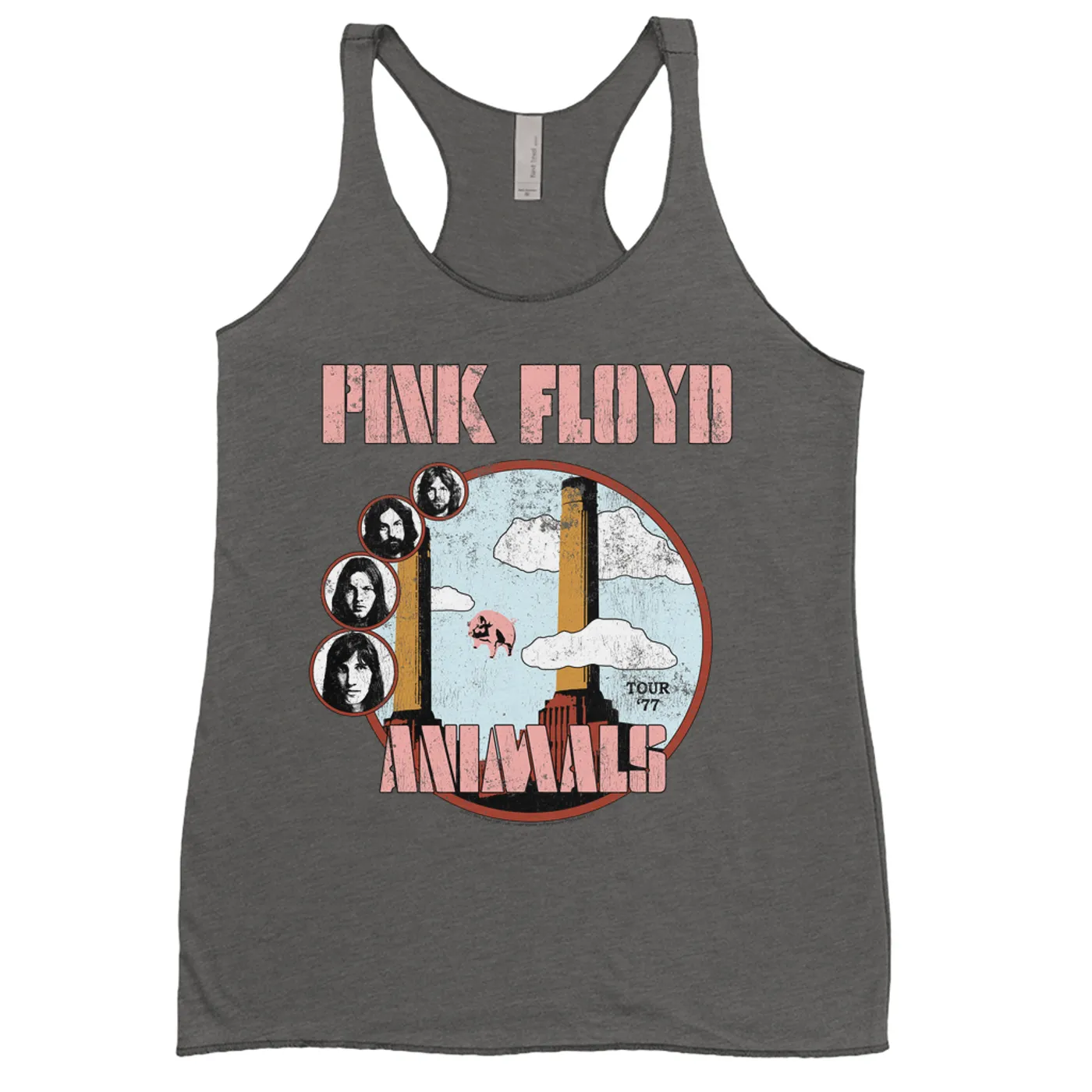 Pink Floyd Ladies' Tank Top | Animals '77 Tour Pastel Design Distressed Pink Floyd Shirt