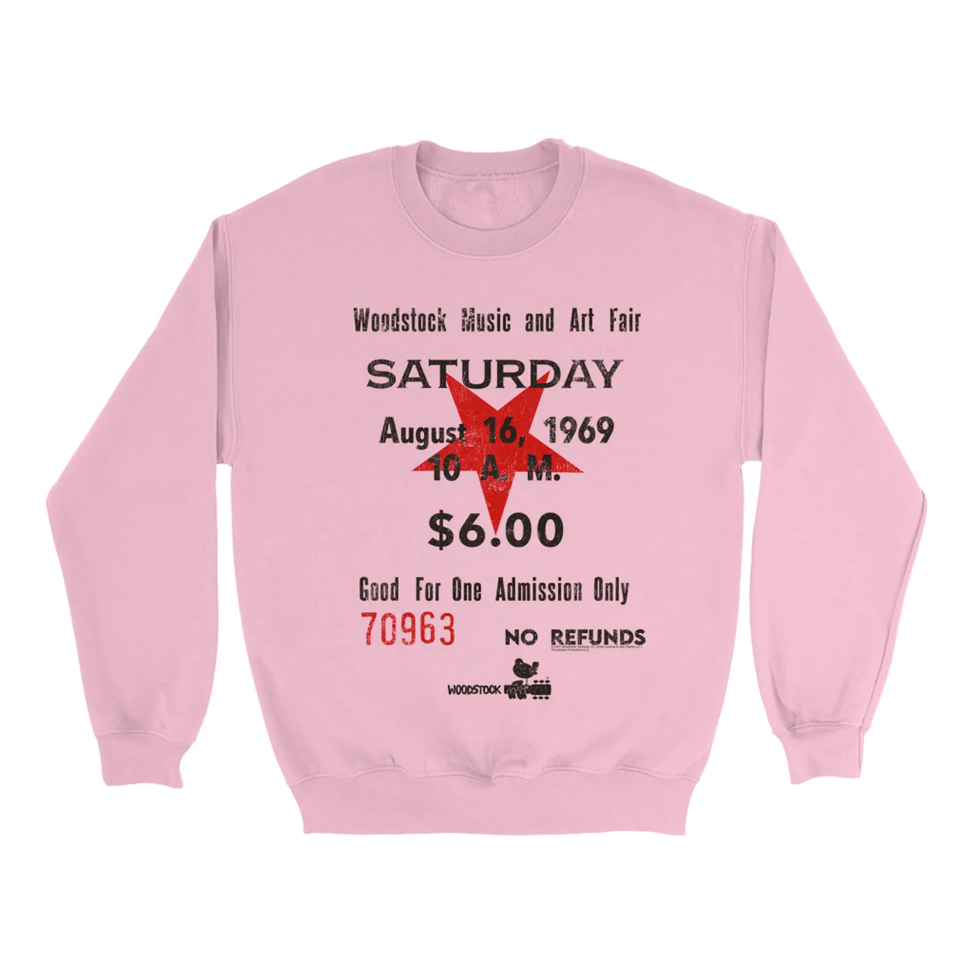 Woodstock Bright Colored Sweatshirt | Woodstock Music And Art Fair Ticket Stub Design Woodstock Sweatshirt