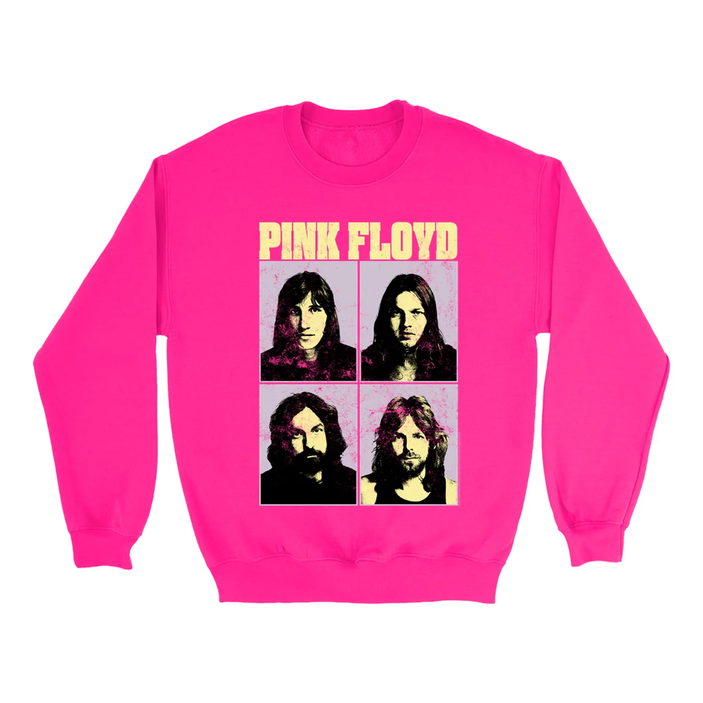 Pink Floyd Bright Colored Sweatshirt | Meddle Group Photo Pastel Image Distressed Pink Floyd Sweatshirt (Merchbar Exclusive)