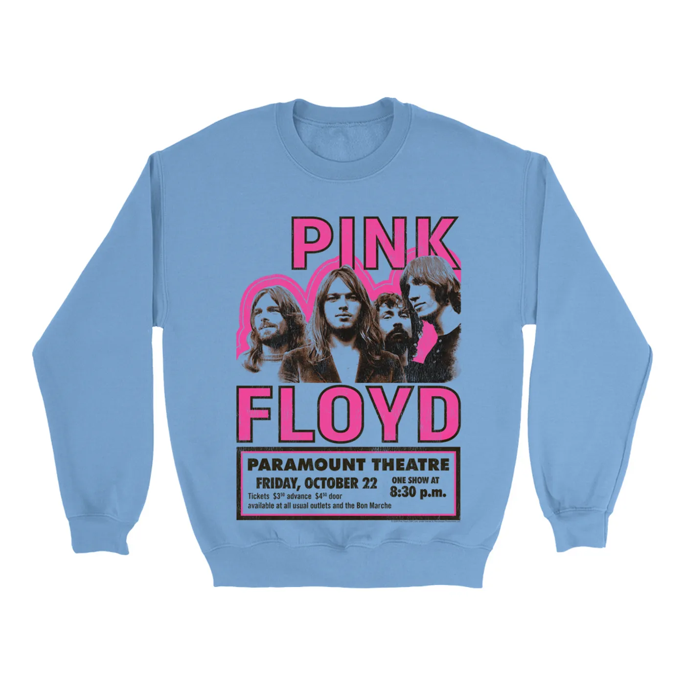 Pink Floyd Bright Colored Sweatshirt | Paramount Theater Concert Poster Image Pink Floyd Sweatshirt