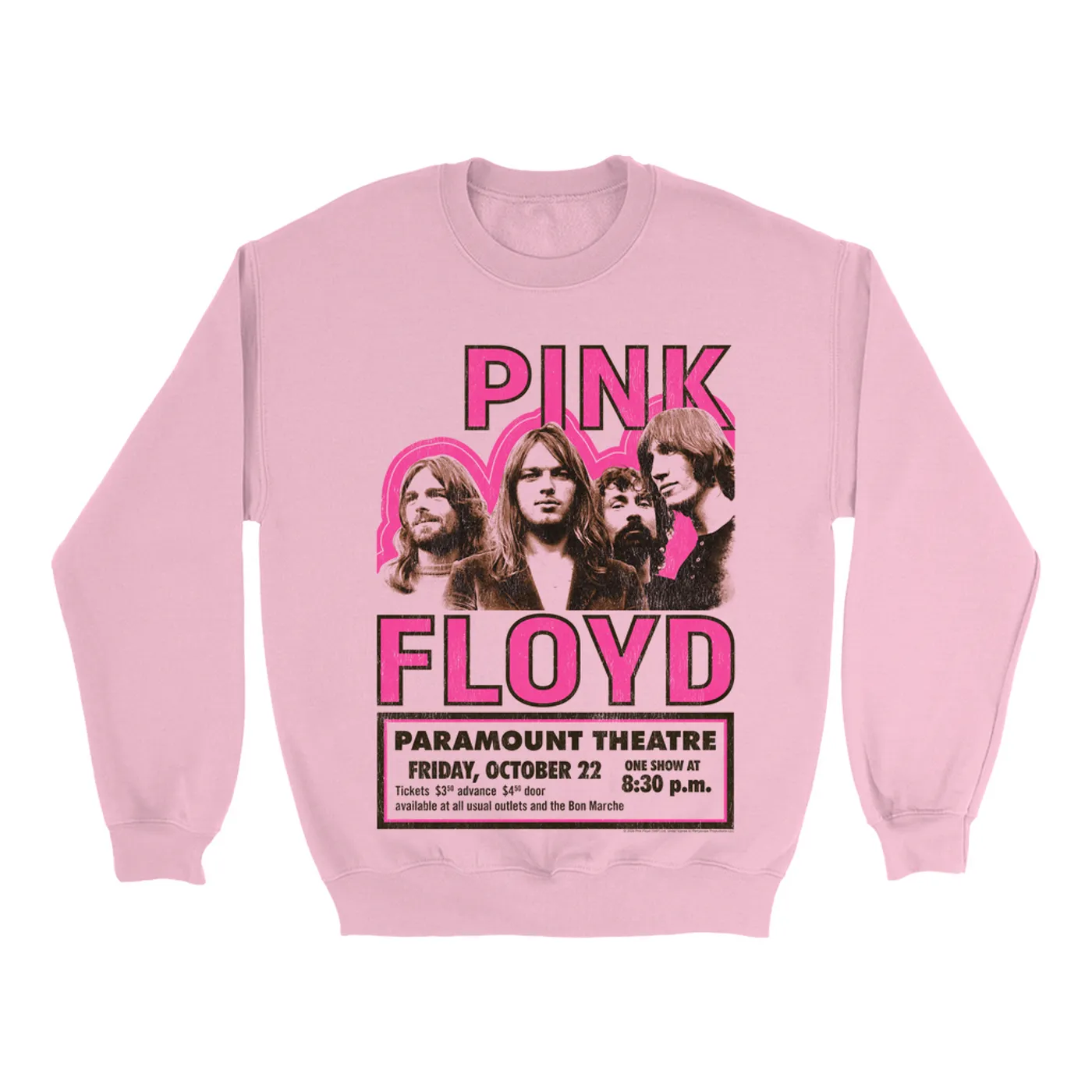 Pink Floyd Bright Colored Sweatshirt | Paramount Theater Concert Poster Image Pink Floyd Sweatshirt