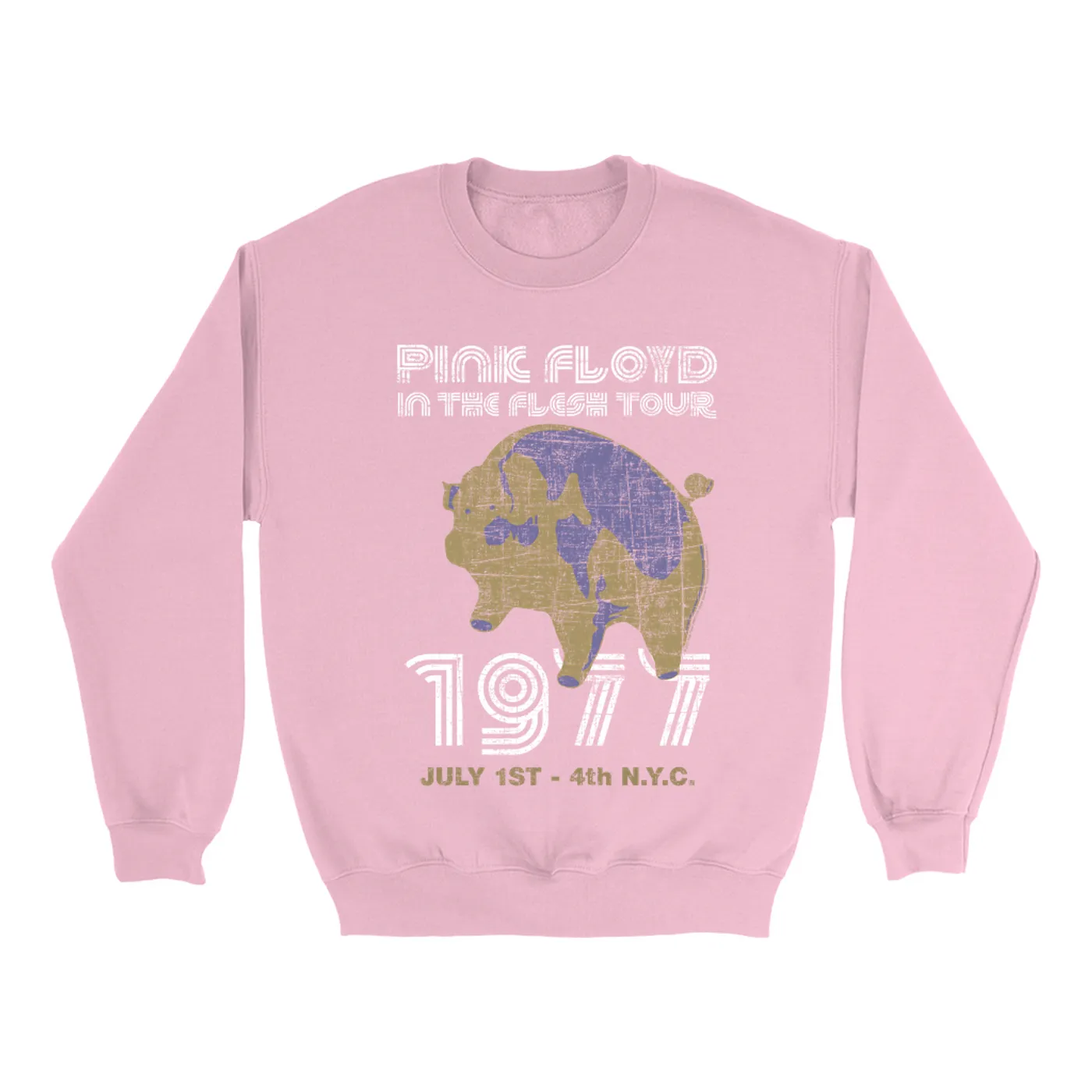 Pink Floyd Bright Colored Sweatshirt | In The Flesh 1977 NYC Concert Distressed Pink Floyd Sweatshirt (Merchbar Exclusive)