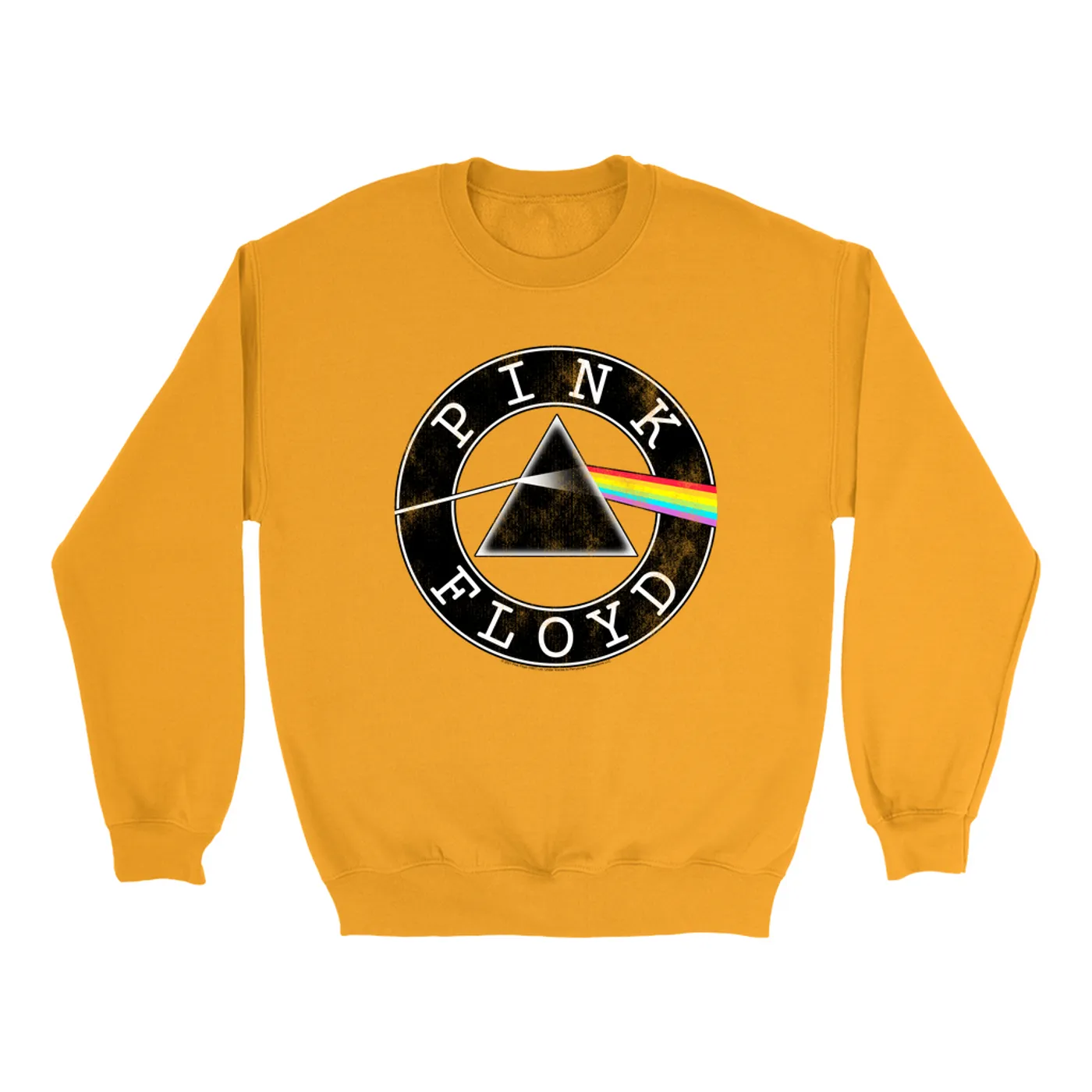 Pink Floyd Bright Colored Sweatshirt | Dark Side Of The Moon Circle Logo Distressed Pink Floyd Sweatshirt