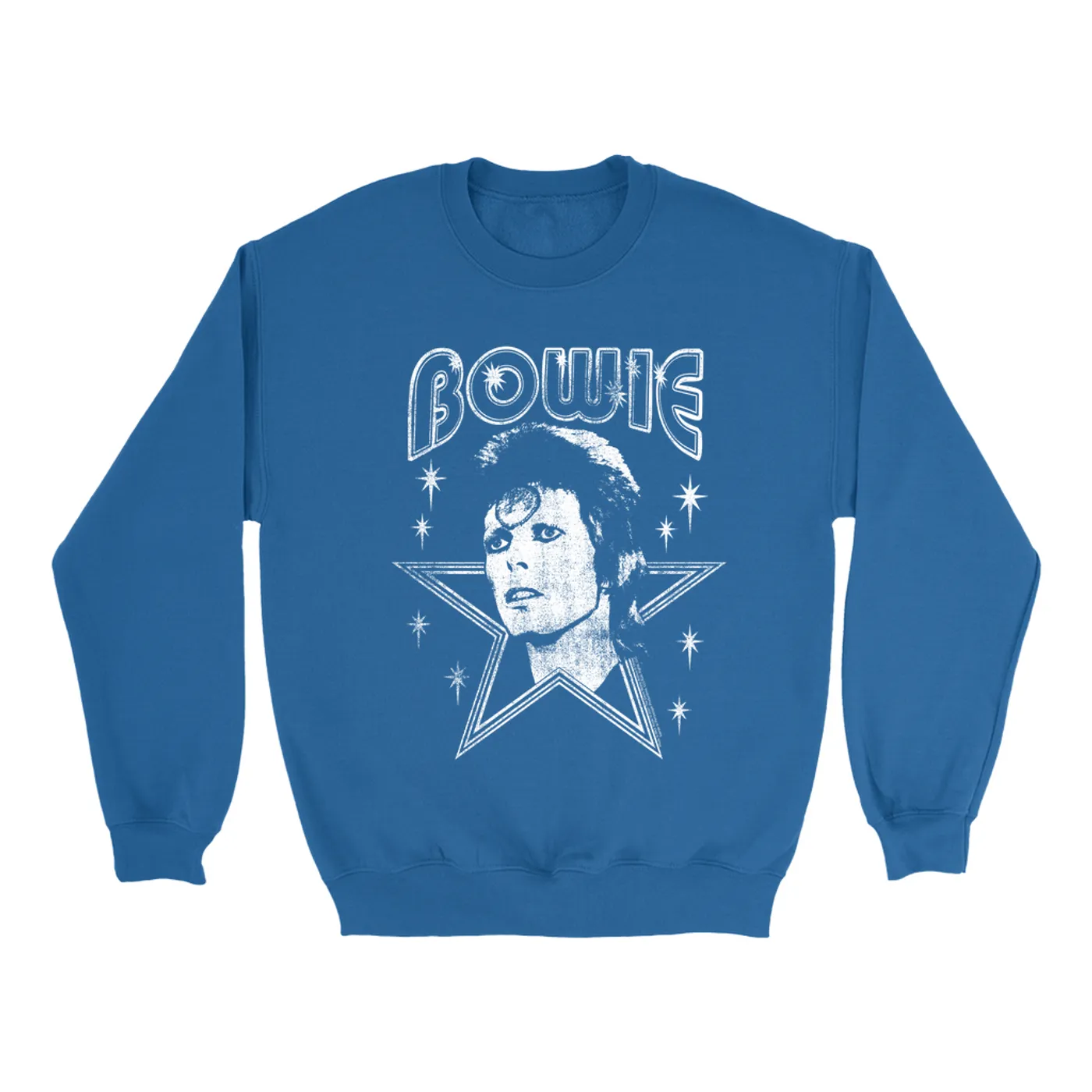 David Bowie Sweatshirt | White Vintage Retro Star Image Distressed David Bowie Sweatshirt (Merchbar Exclusive)