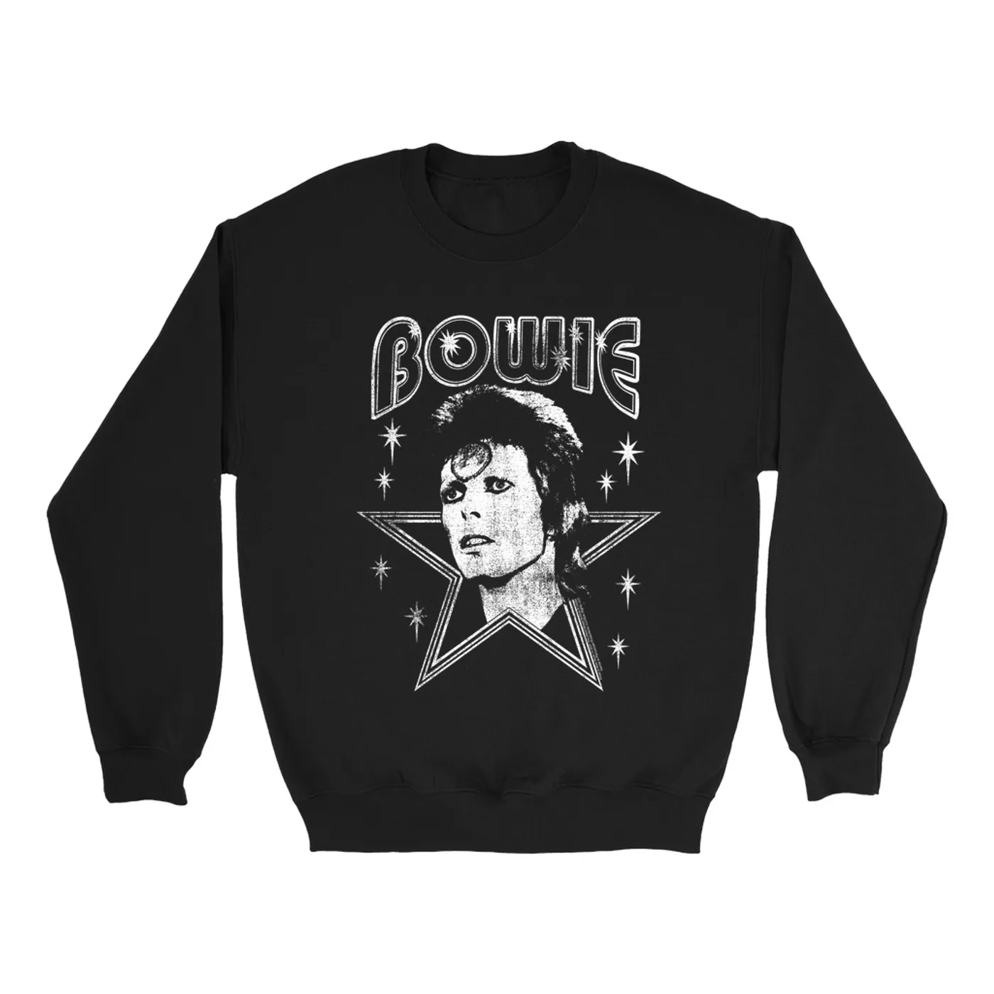 David Bowie Sweatshirt | White Vintage Retro Star Image Distressed David Bowie Sweatshirt (Merchbar Exclusive)