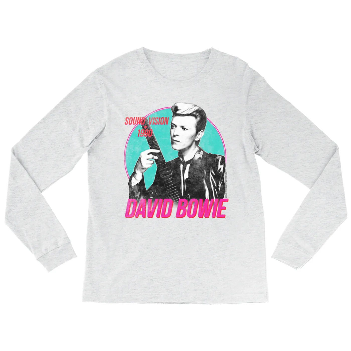 David Bowie Long Sleeve Shirt | Sound + Vision 1990 Powerful Pink Design Distressed David Bowie Shirt (Merchbar Exclusive)