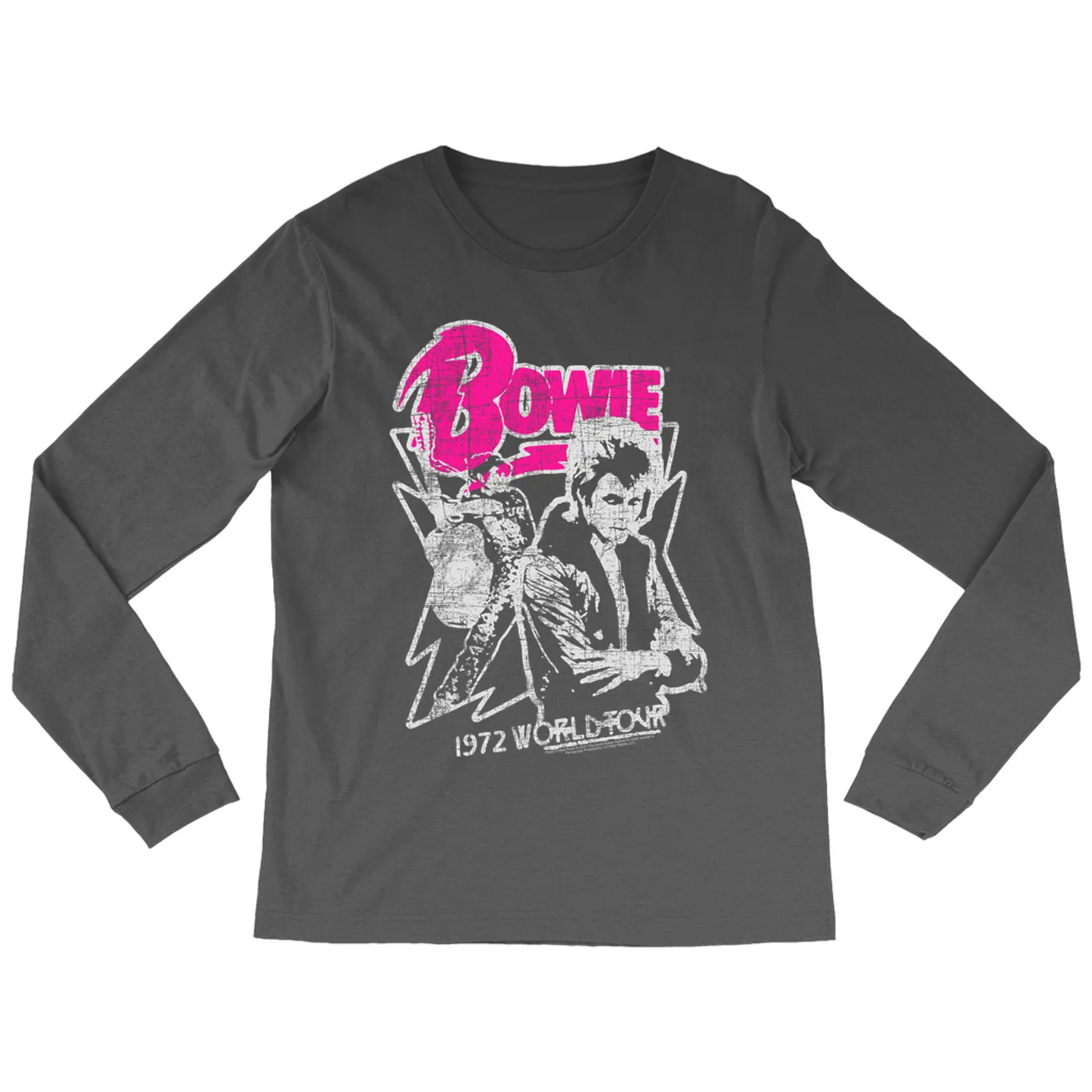 David Bowie Long Sleeve Shirt | Pink And Silver 1972 World Tour Distressed David Bowie Shirt (Merchbar Exclusive)