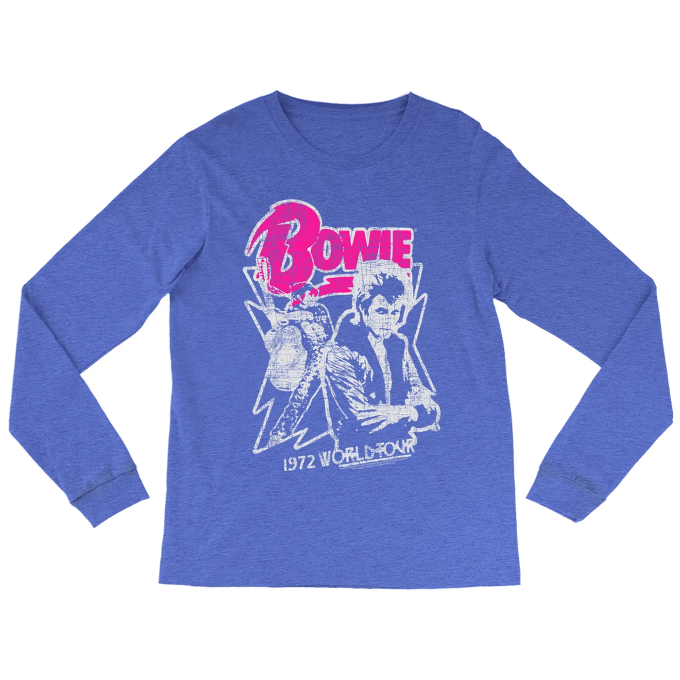 David Bowie Long Sleeve Shirt | Pink And Silver 1972 World Tour Distressed David Bowie Shirt (Merchbar Exclusive)