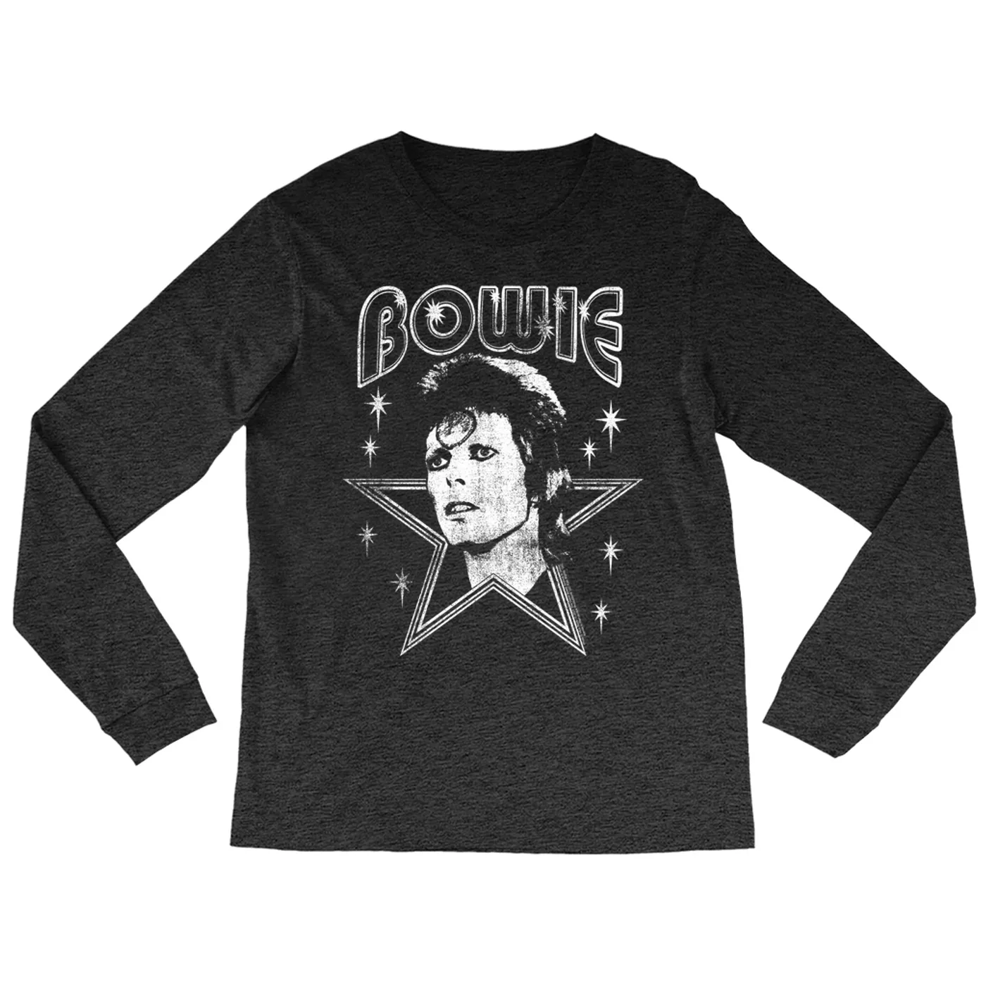 David Bowie Long Sleeve Shirt | White Vintage Retro Star Image Distressed David Bowie Shirt (Merchbar Exclusive)