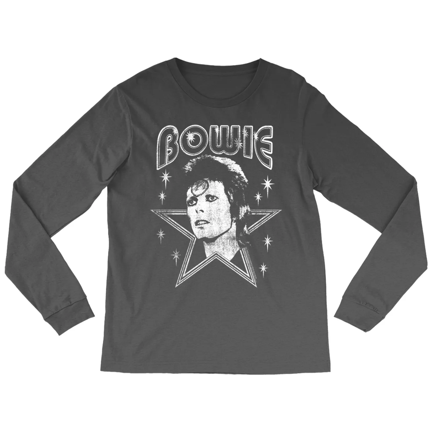 David Bowie Long Sleeve Shirt | White Vintage Retro Star Image Distressed David Bowie Shirt (Merchbar Exclusive)